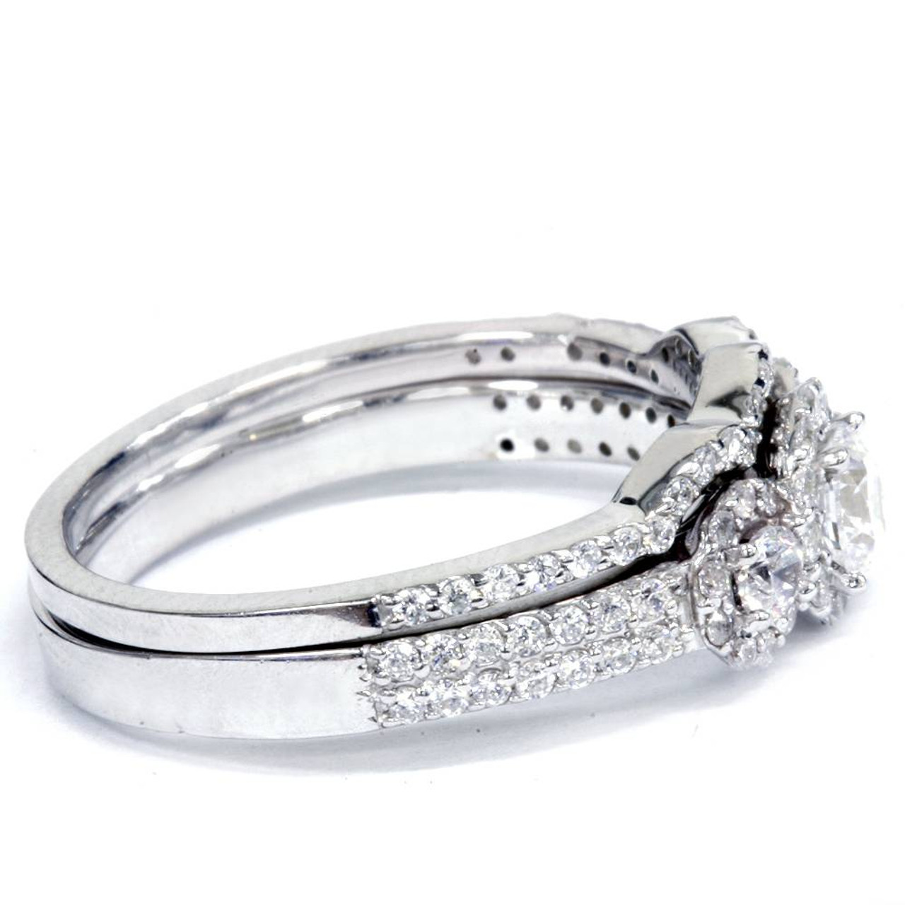 1.00CT 3-Stone Diamond Engagement Wedding Ring Set 10K White Gold