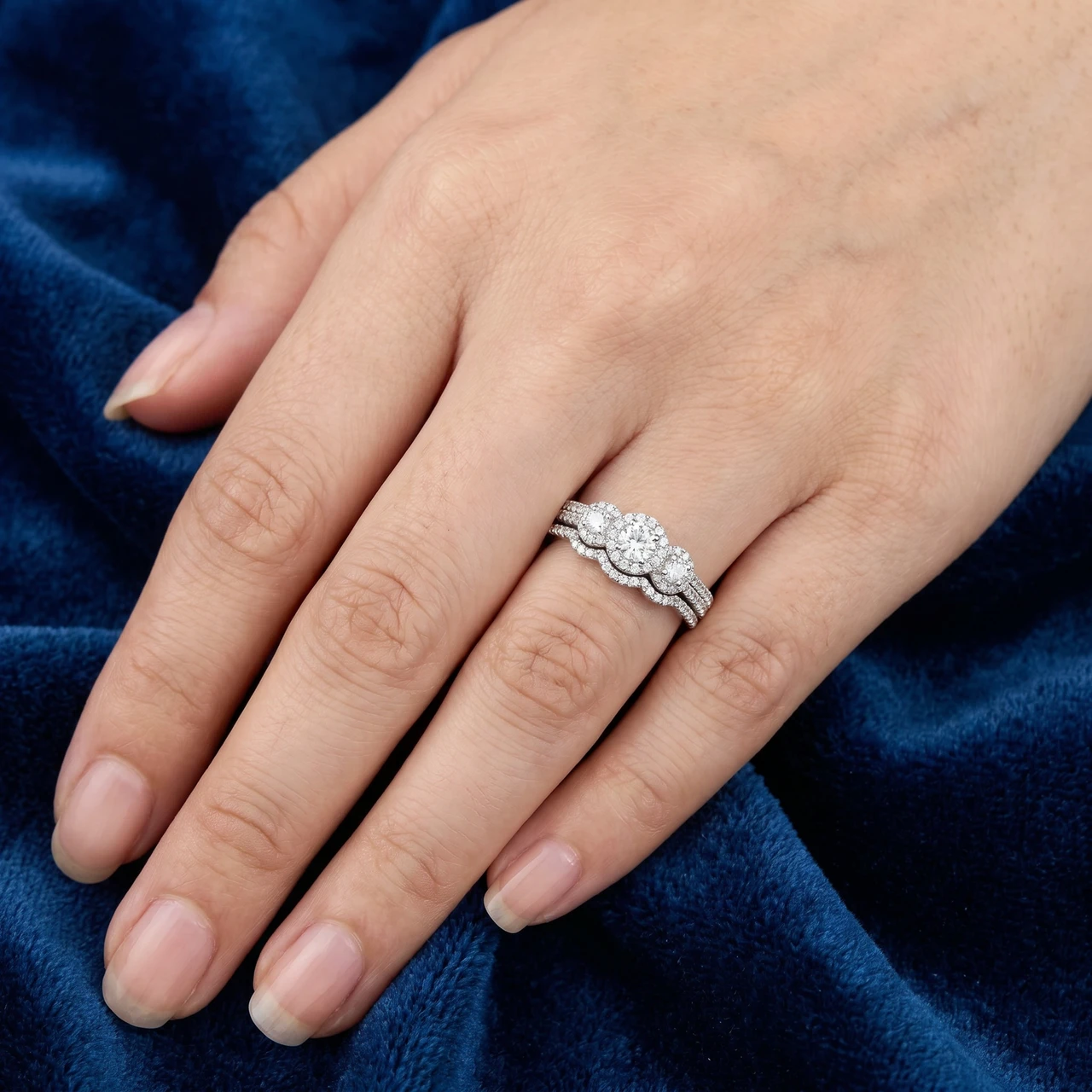 1.00CT 3-Stone Diamond Engagement Wedding Ring Set 10K White Gold (H-I, I1)