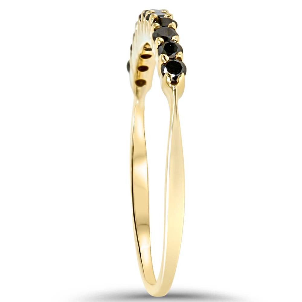 1/4ct Treated Black Diamond Wedding Anniversary Guard Ring 14K Yellow Gold (Black, I2-I3)