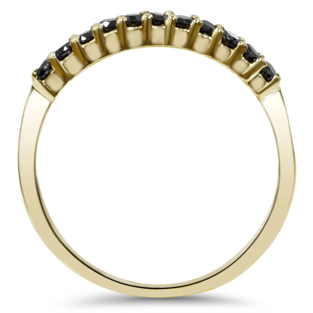 1/4ct Treated Black Diamond Wedding Anniversary Guard Ring 14K Yellow Gold (Black, I2-I3)