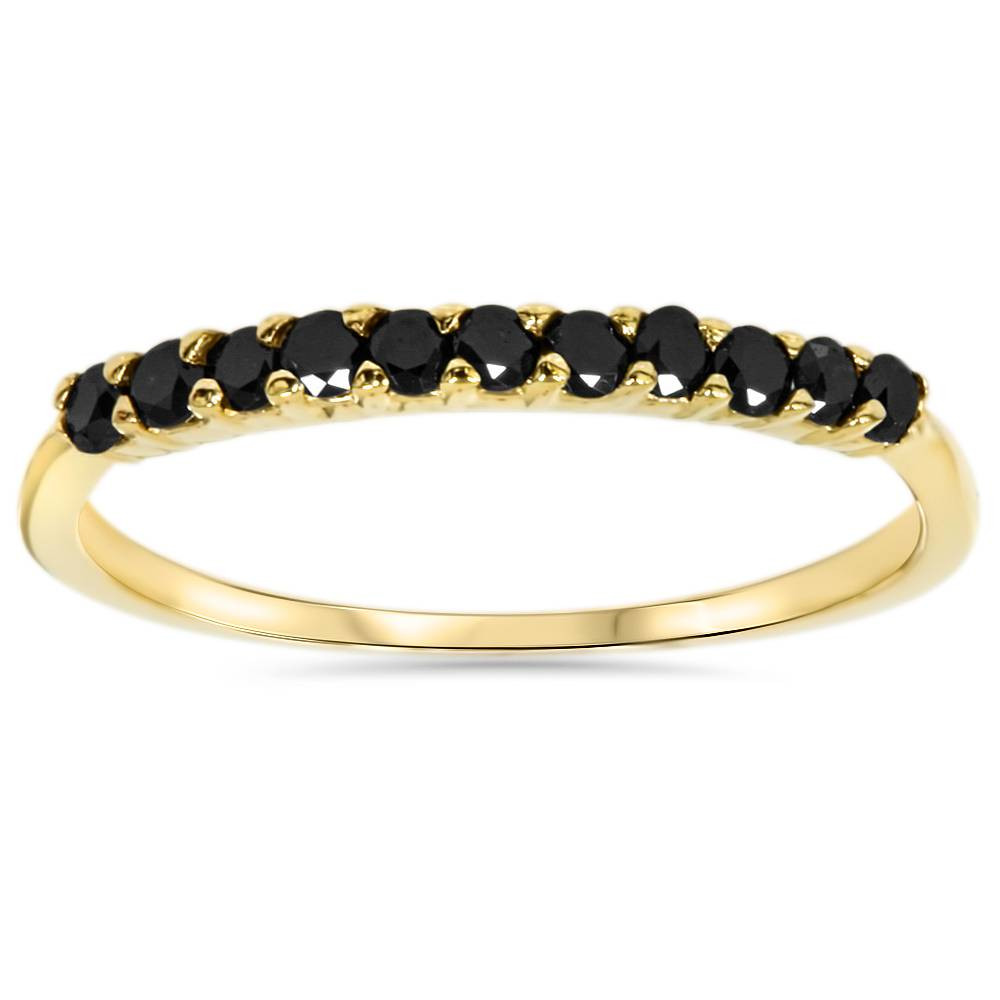 1/4ct Treated Black Diamond Wedding Anniversary Guard Ring 14K Yellow Gold (Black, I2-I3)
