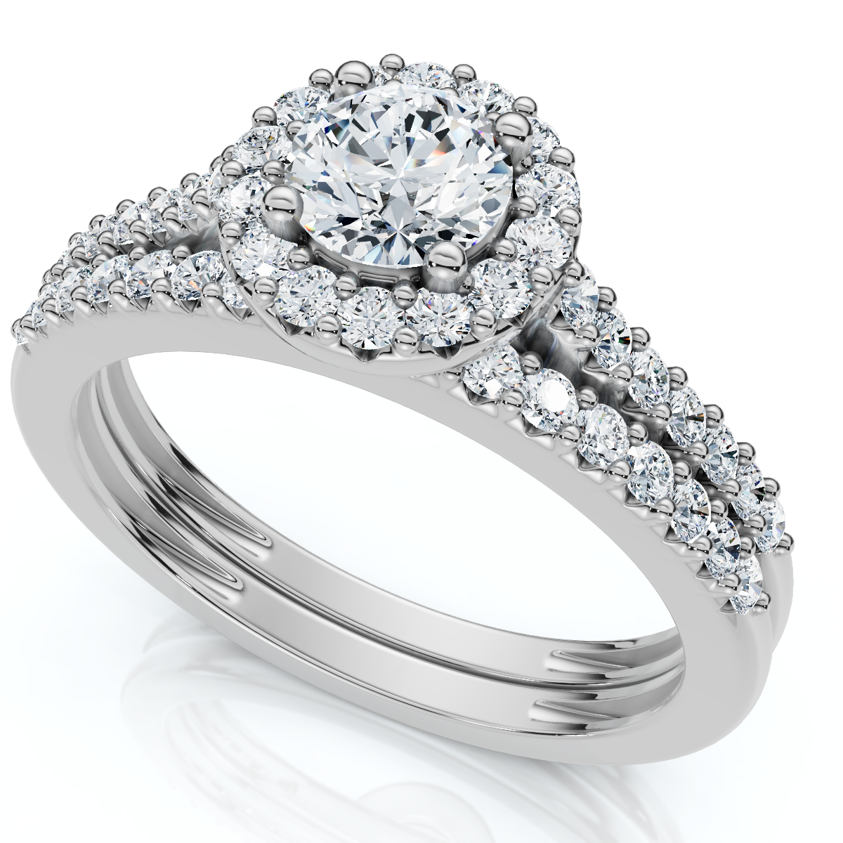 3/4ct Halo Diamond Engagement Wedding Ring Set 14K White Gold (G-H, I1)