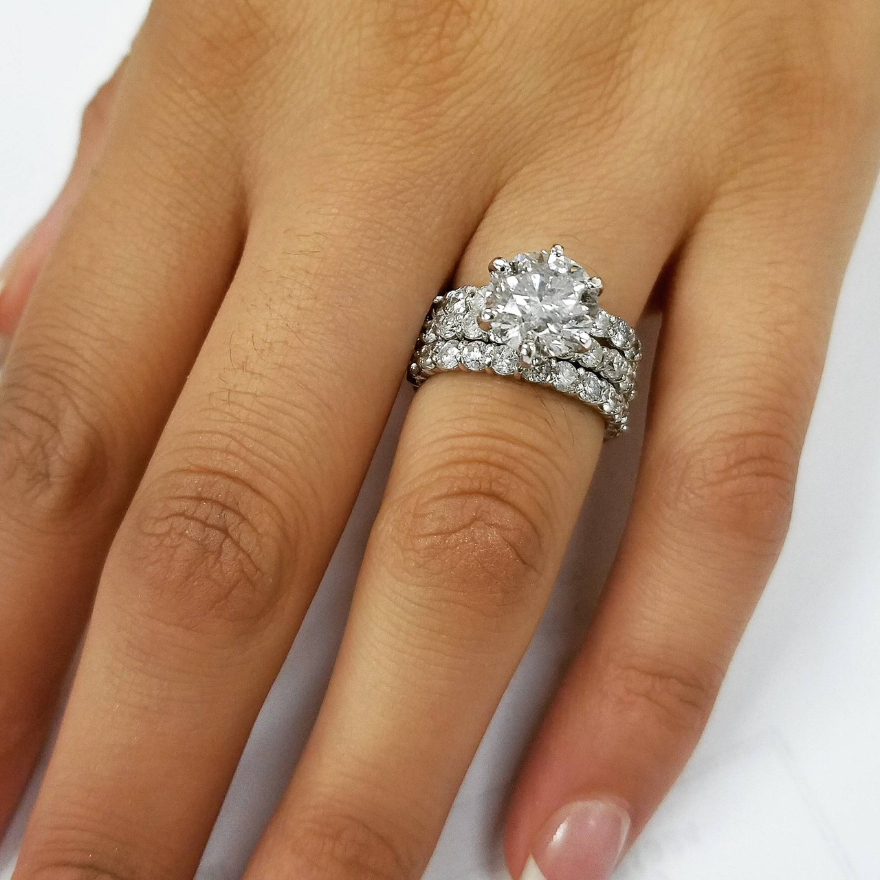 9ct Diamond Engagement Ring Eternity Guard Band Set 14k White Gold (H-I, )