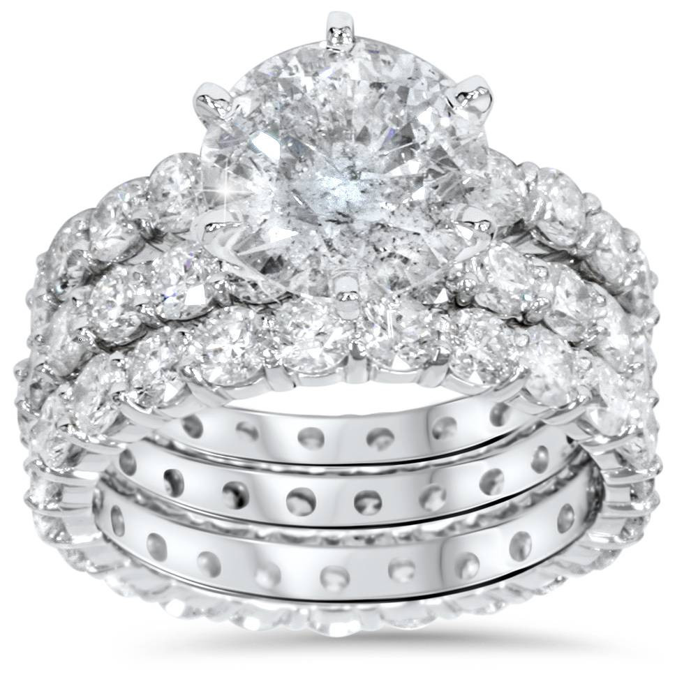 9ct Diamond Engagement Ring Eternity Guard Band Set 14k White Gold (H-I, )