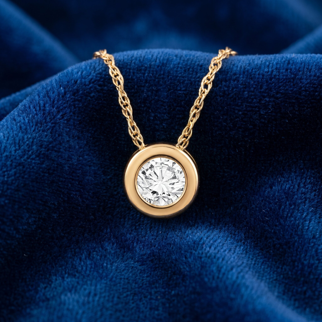 14K Yellow Gold 3/4ct Round Bezel Real Diamond Pendant (G-H, I1)