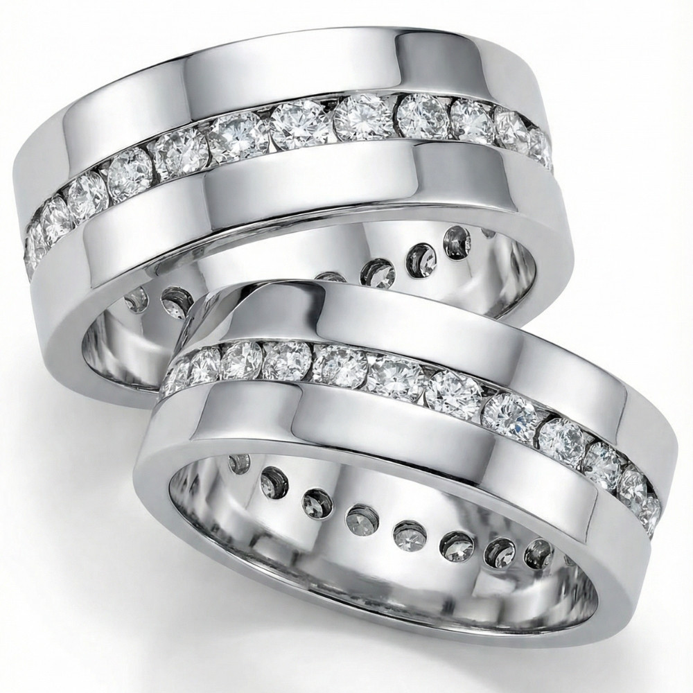 3ct Matching Diamond Eternity Wedding Band Ring Set (G-H, I1)