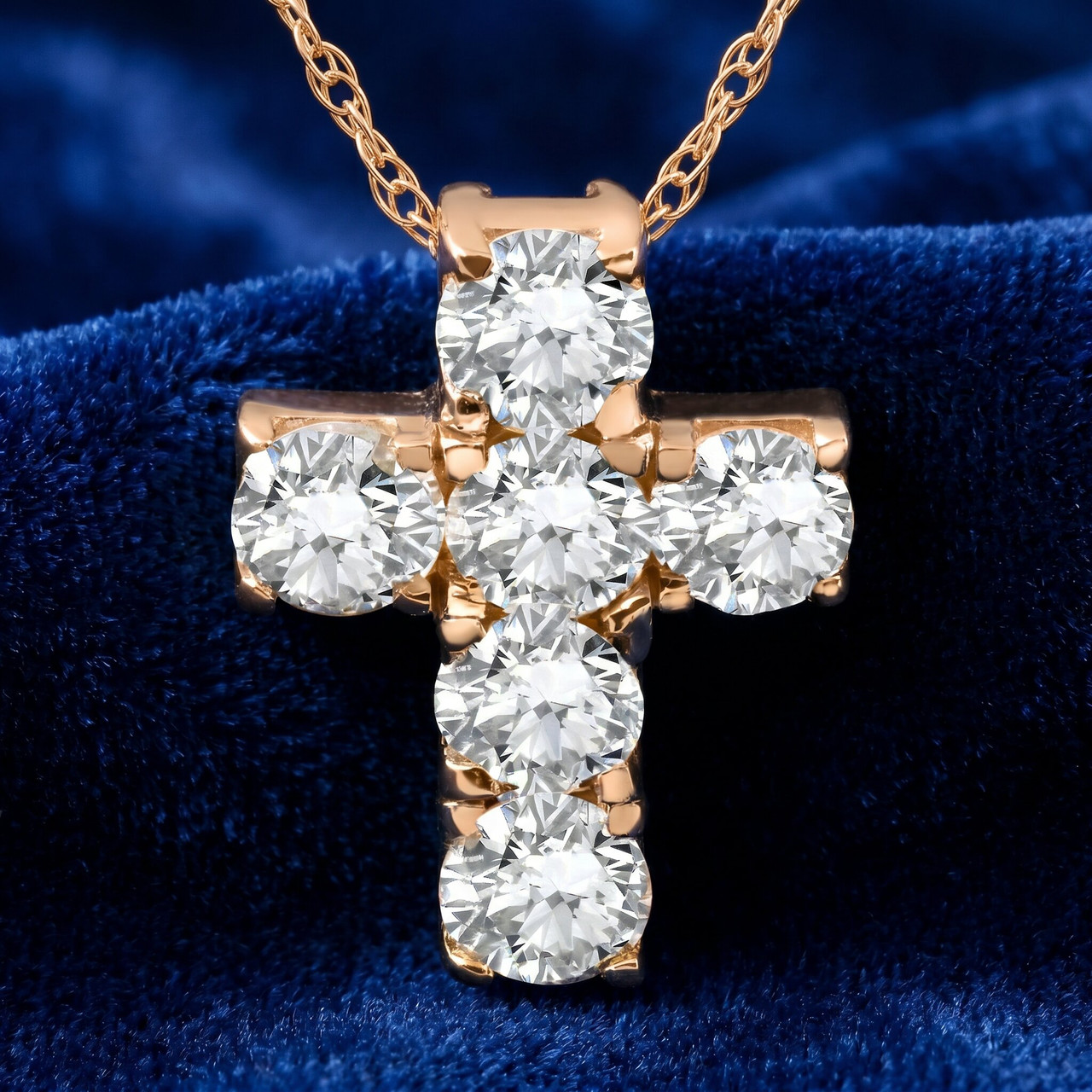 1ct Diamond Cross Pendant 14K Yellow Gold 1/2" Tall (G-H, I2-I3)