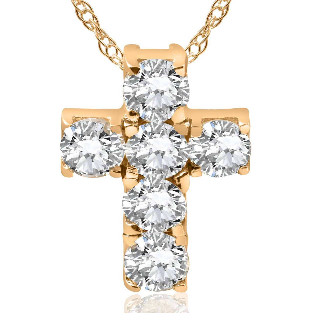 1ct Diamond Cross Pendant 14K Yellow Gold 1/2" Tall (G-H, I2-I3)