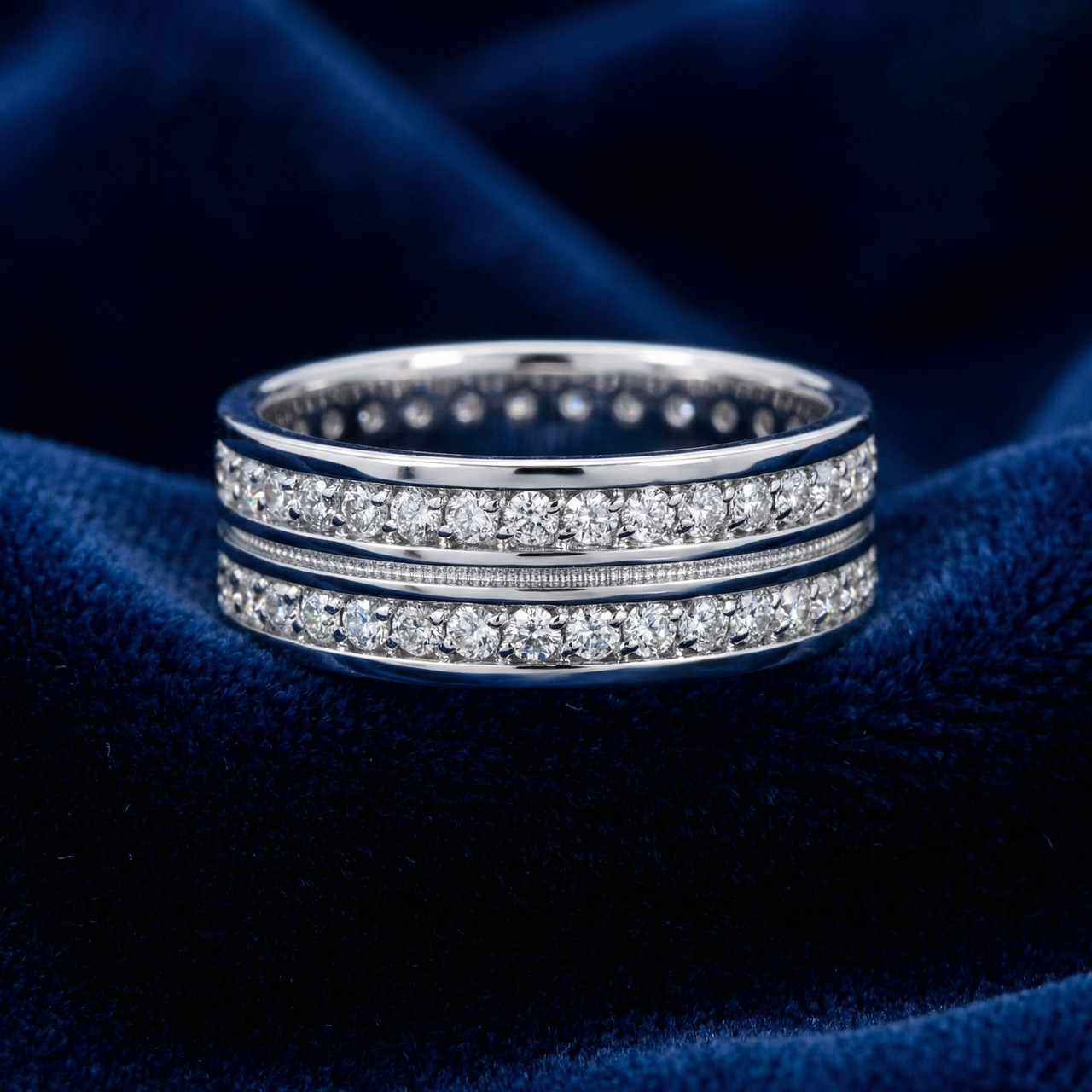 1 1/2ct Mens Diamond Eternity Ring Milgrain Accent 10K White Gold (H-I, I2-I3)