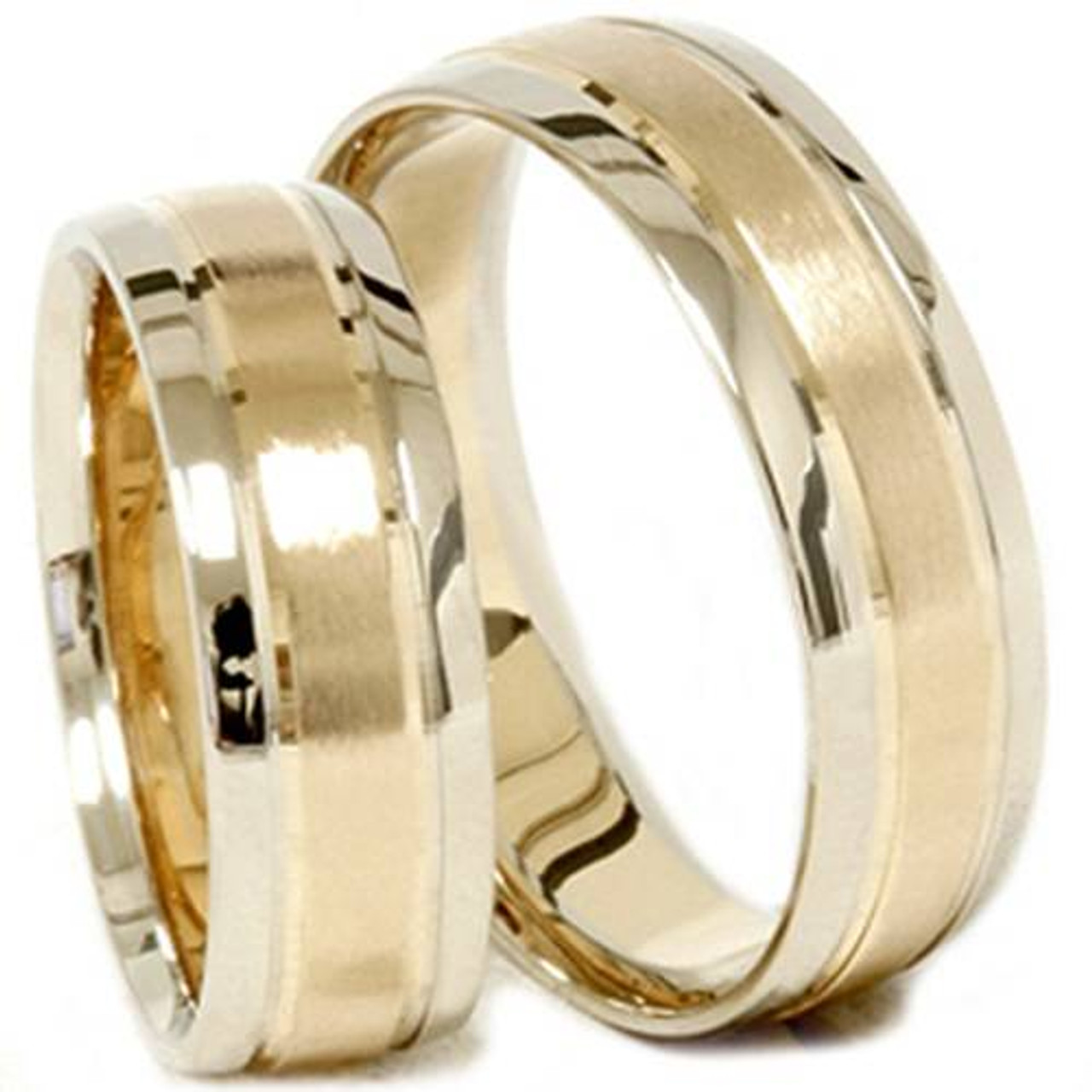 Gold Matching His Hers Two Tone Wedding Ring Band Set