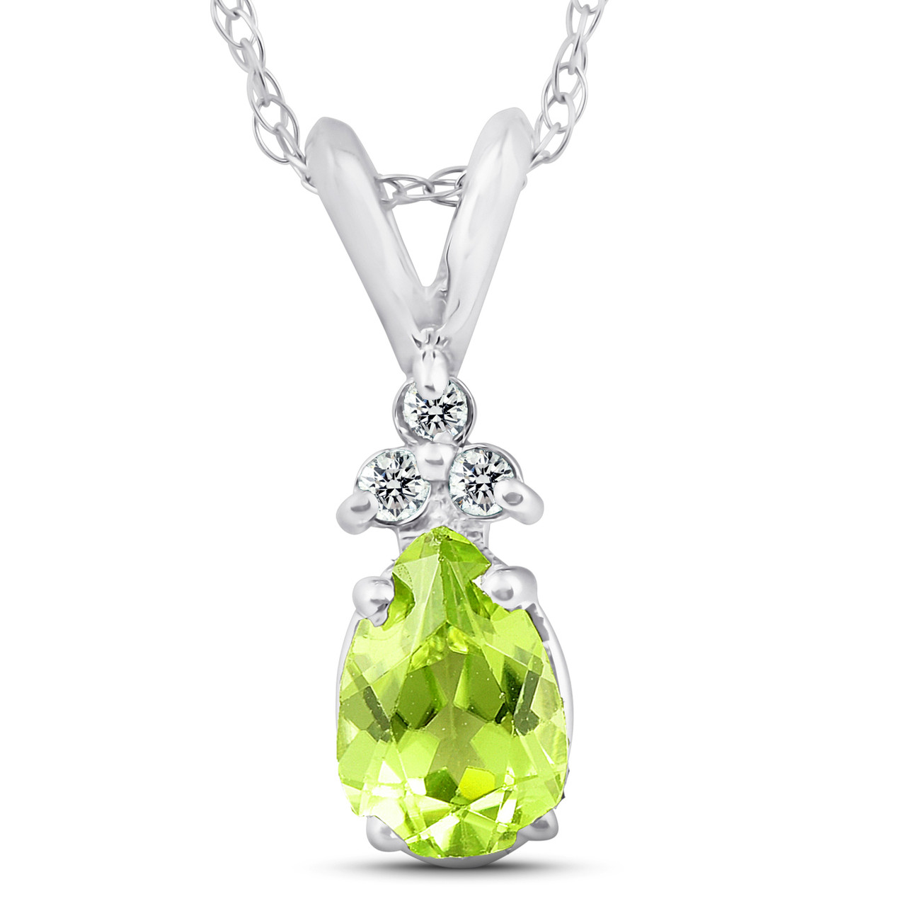 1/2ct Pear Peridot & Diamond Solitaire Pendant 14K White Gold With 18