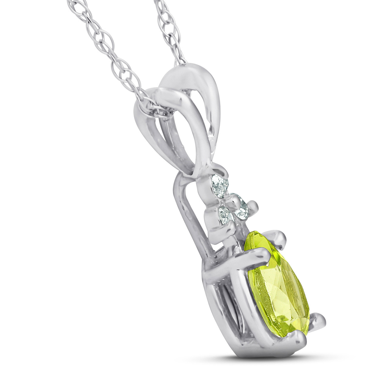 1/2ct Pear Peridot & Diamond Solitaire Pendant 14K White Gold With