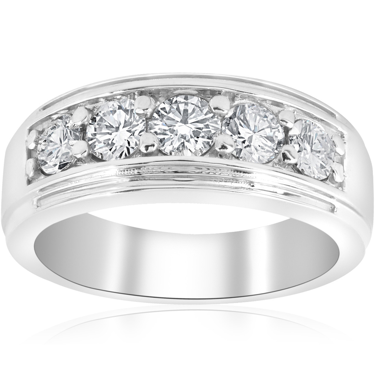 1 ct Mens Diamond Five Stone Wedding Ring 10k White Gold (G-H, I1)