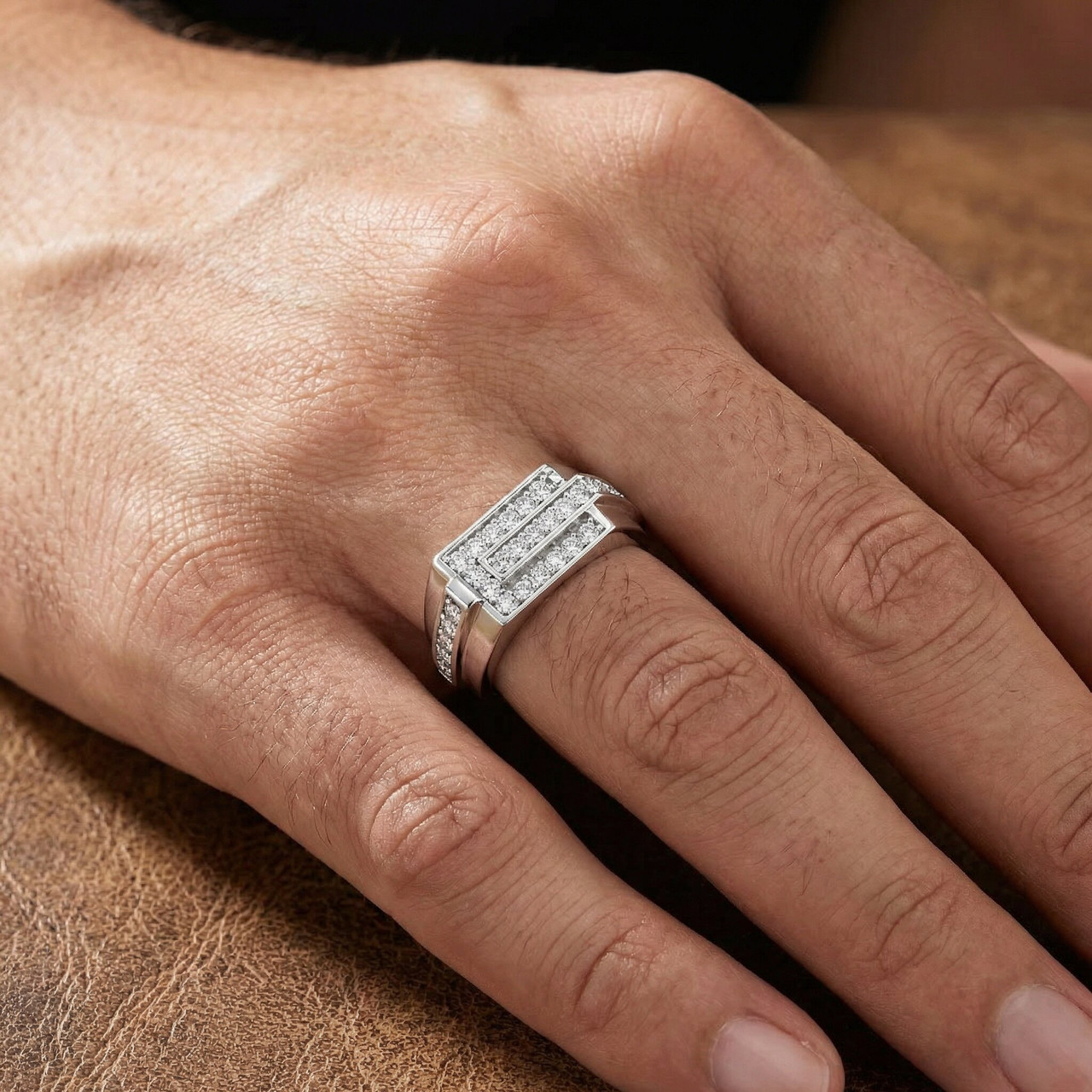 3/4ct Diamond Mens Wedding Ring 10k White Gold (G-H, I1)