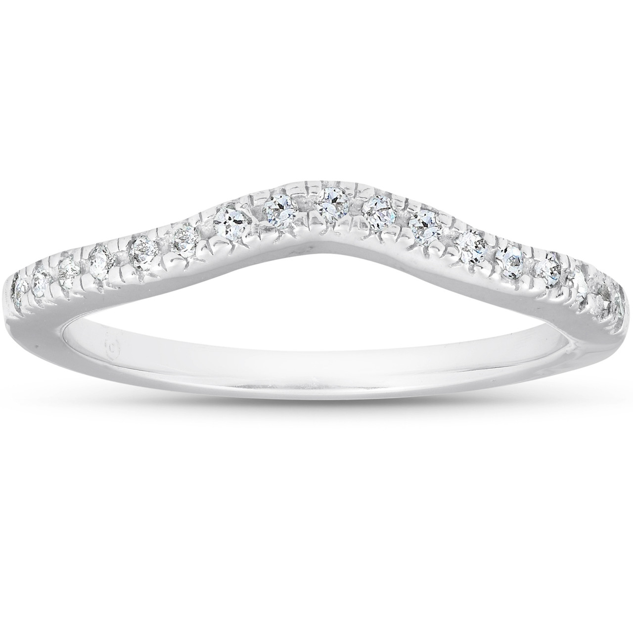 1/8ct Curved Diamond Wedding Ring 14K White Gold (G-H, I1)