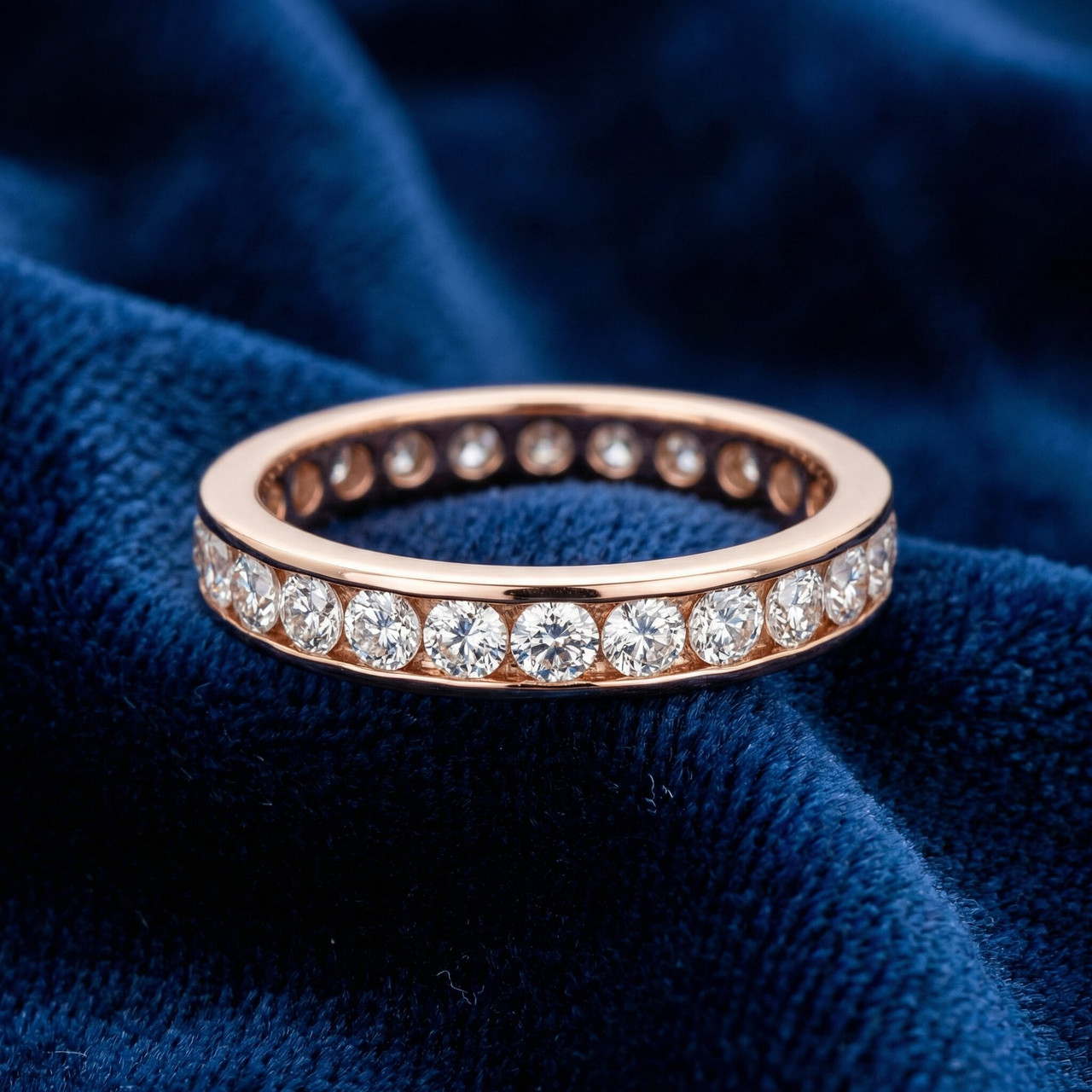 1 1/2ct Channel Set Diamond Eternity Ring 14K Rose Gold (H-I, I1)