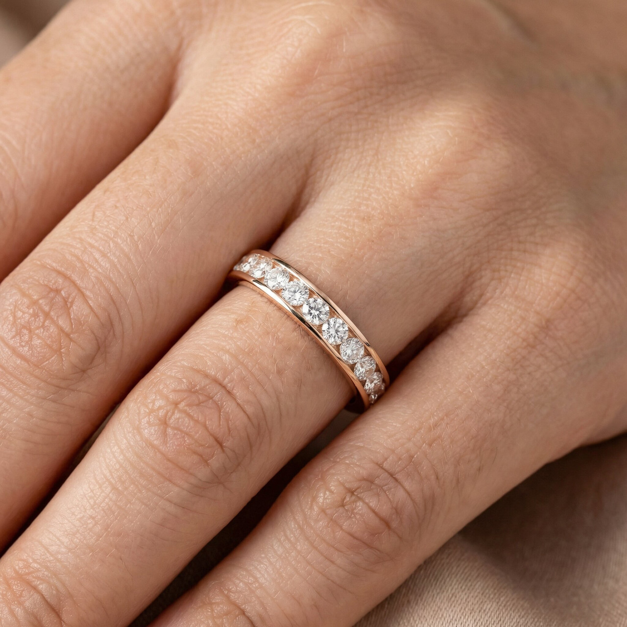 1 1/2ct Channel Set Diamond Eternity Ring 14K Rose Gold (H-I, I1)