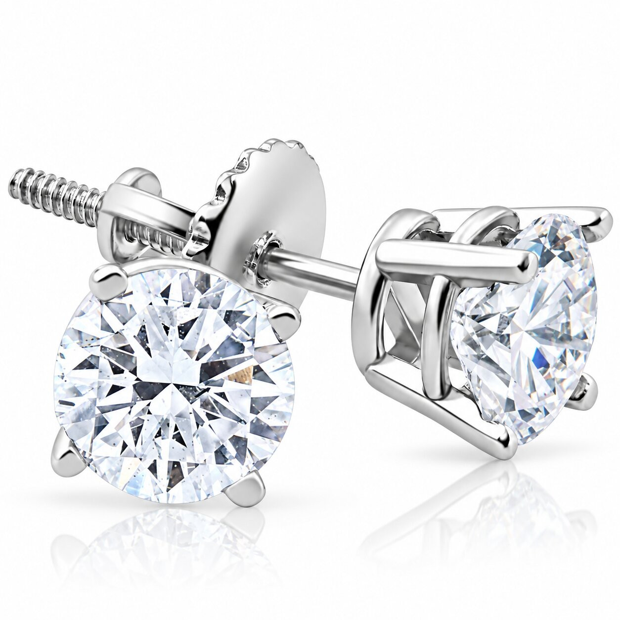 Screw Back 1ct Diamond Studs 14k White Gold (D-E, SI)