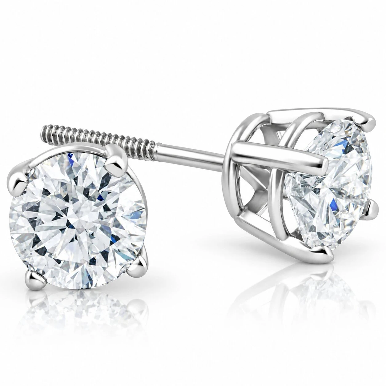 Screw Back 1ct Diamond Studs 14k White Gold (D-E, SI)