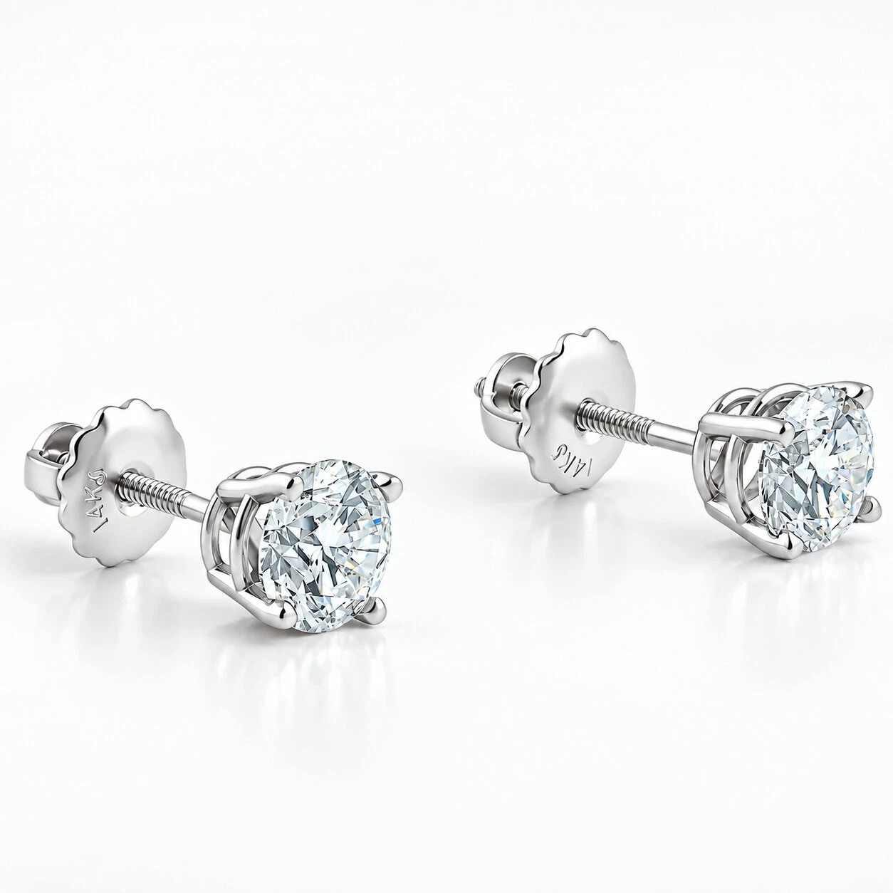 Screw Back 1ct Diamond Studs 14k White Gold (D-E, SI)