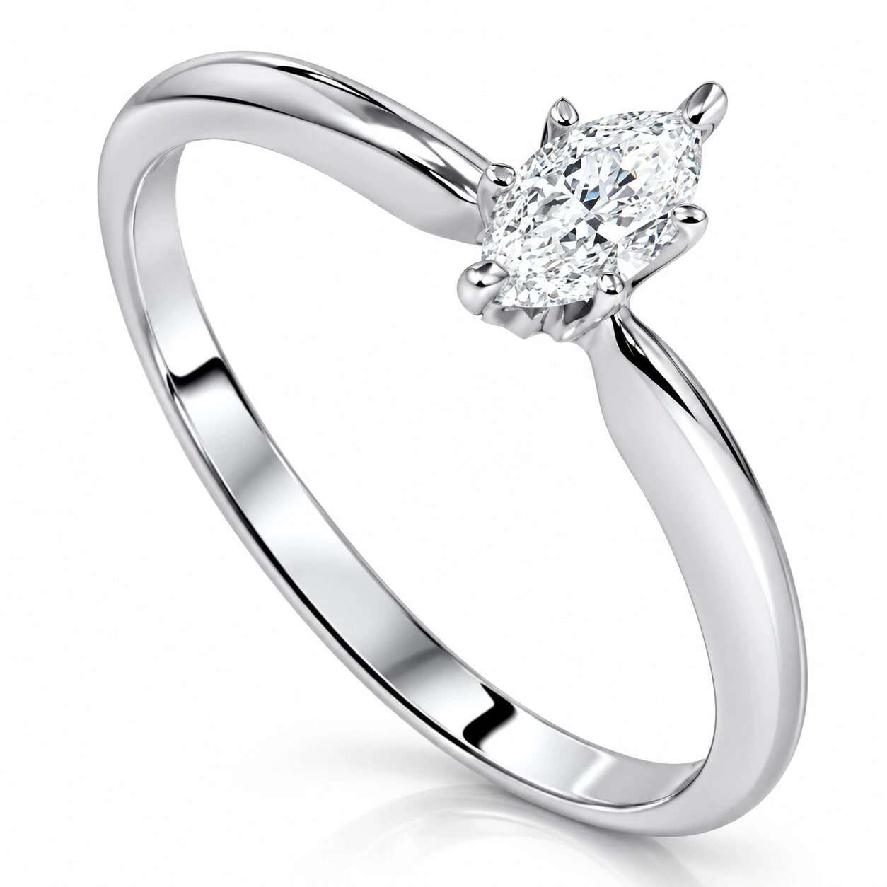 1/4ct Solitaire Marquise Diamond Engagement Ring 14K White Gold (G-H, I1)