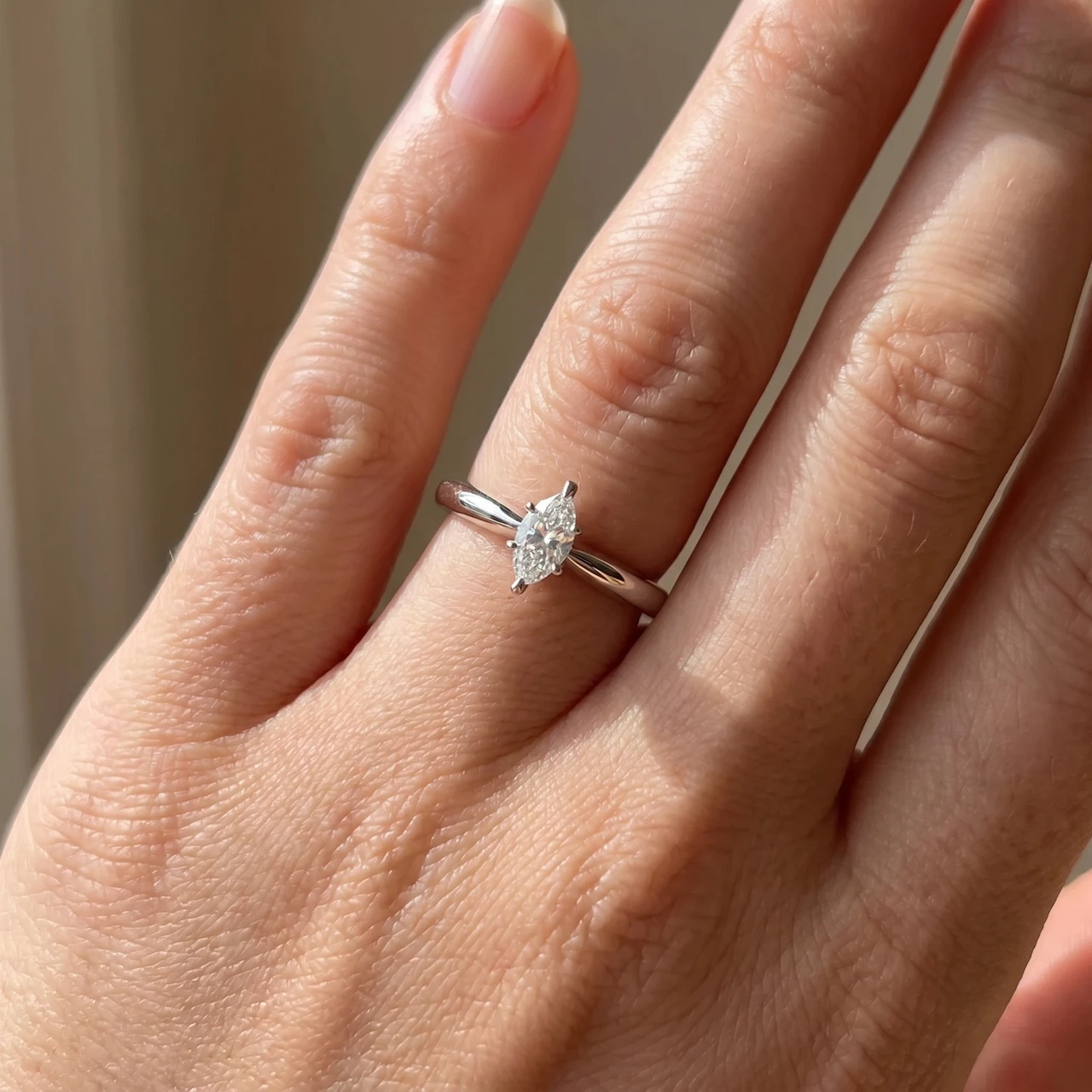 1/4ct Solitaire Marquise Diamond Engagement Ring 14K White Gold (G-H, I1)