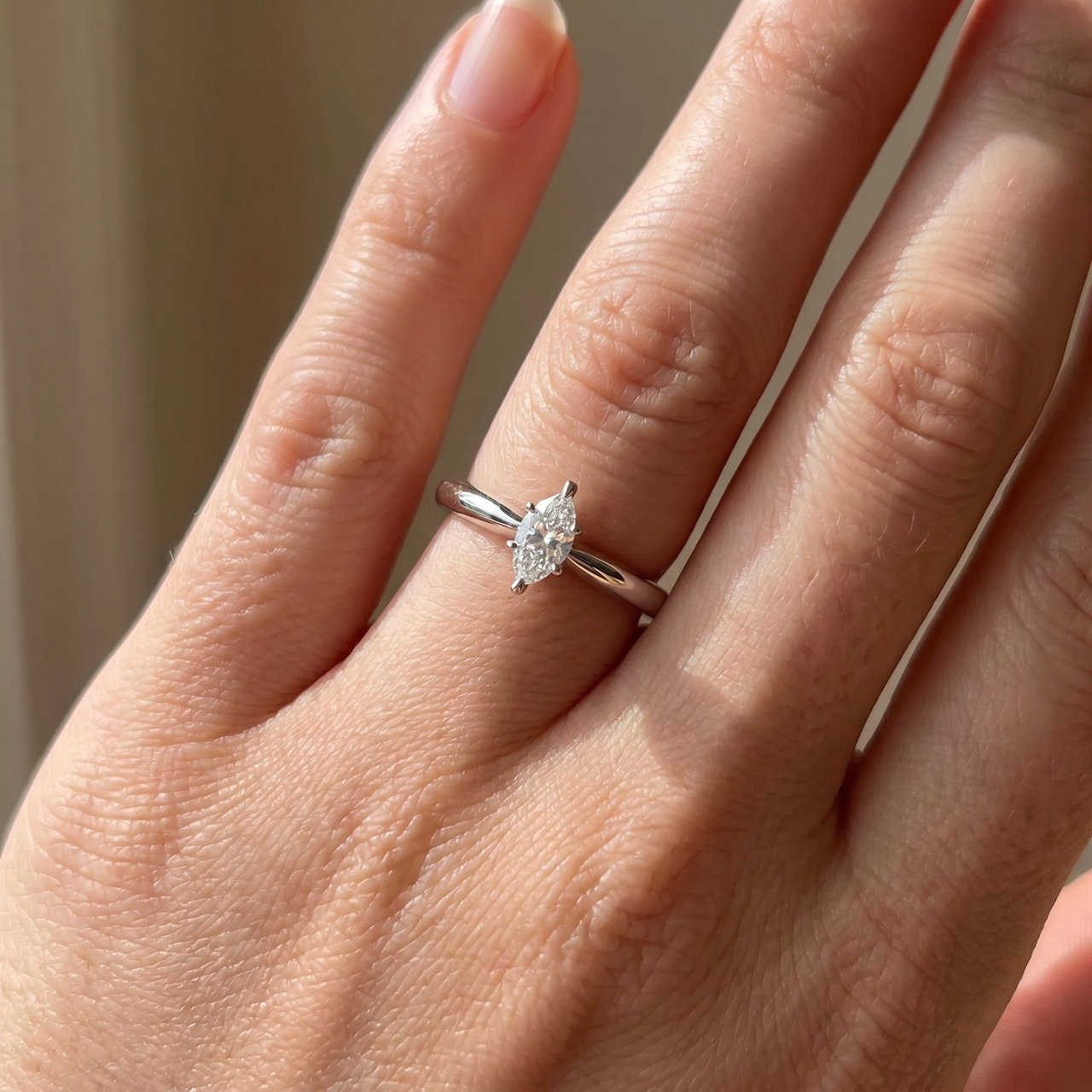 1/4ct Solitaire Marquise Diamond Engagement Ring 14K White Gold (G-H, I1)