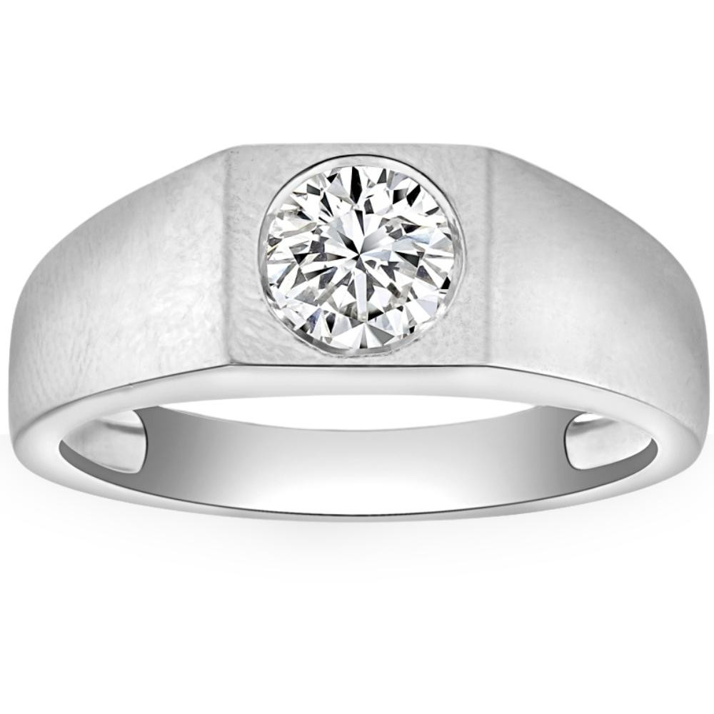 1 ct Solitaire Diamond Mens Wedding Ring 14k White or Yellow Gold (G-H, I1)