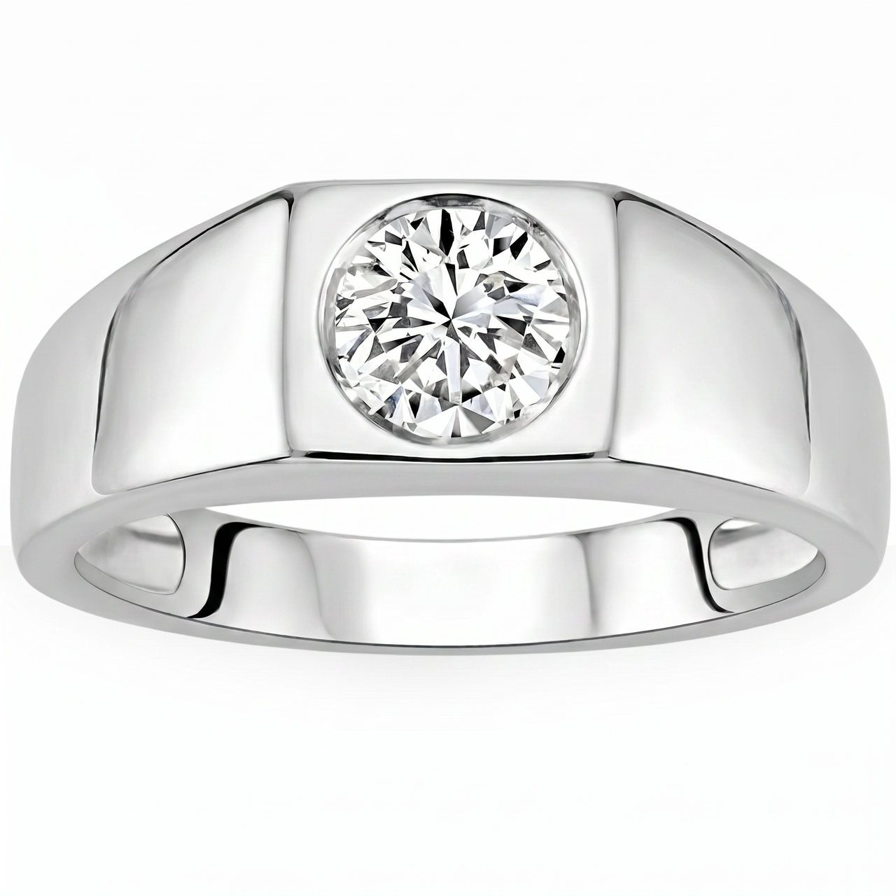 1 ct Solitaire Diamond Mens Wedding Ring 14k White or Yellow Gold (G-H, I1)