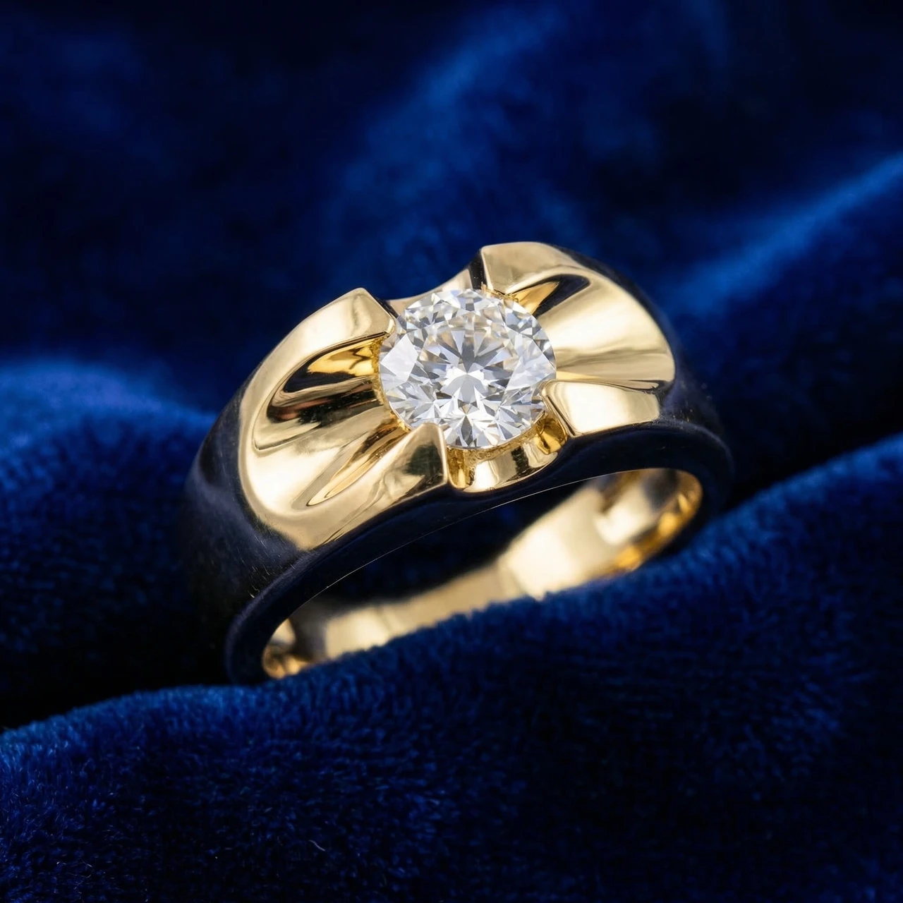1/2ct Solitaire Mens Diamond Wedding Ring 14k Yellow Gold (H-I, I1)