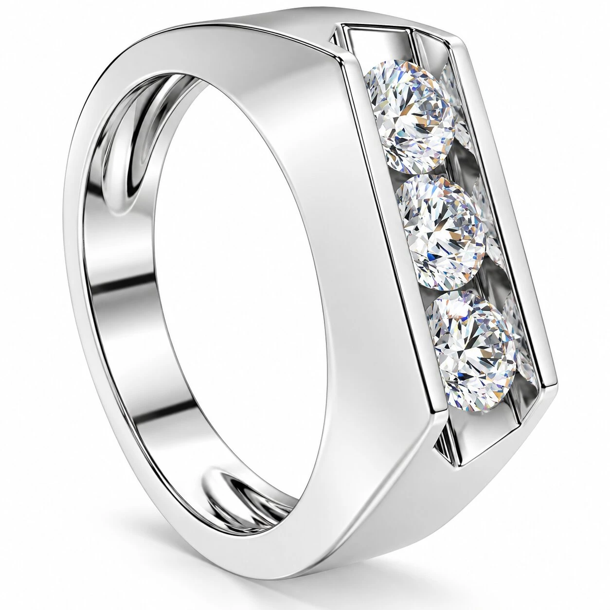 1 1/2ct Diamond Three Stone Mens Wedding Ring in 14k White or Yellow Gold (H-I, I1)