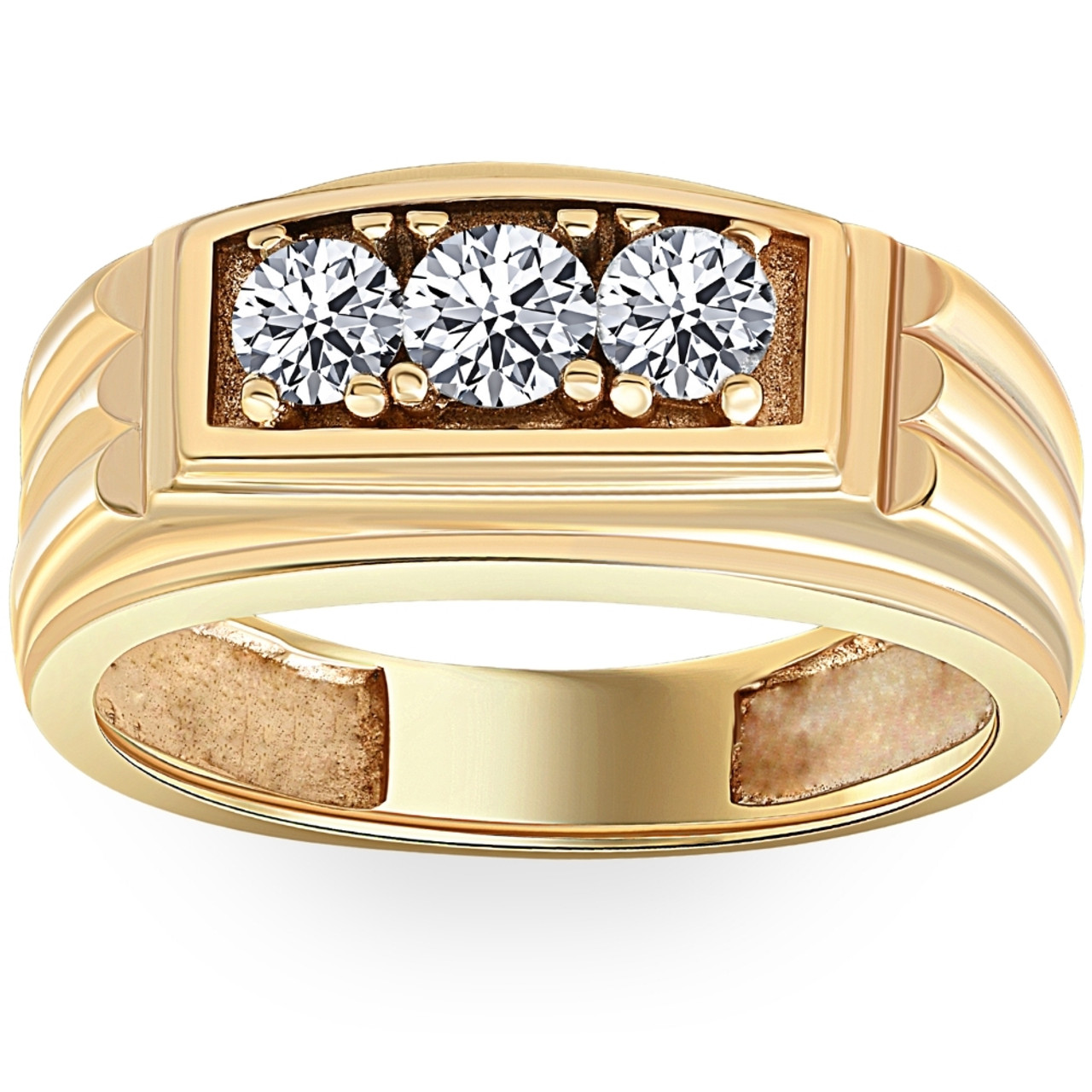 Round Brilliant Diamond Men's Ring in 10k Yellow Gold - Etsy