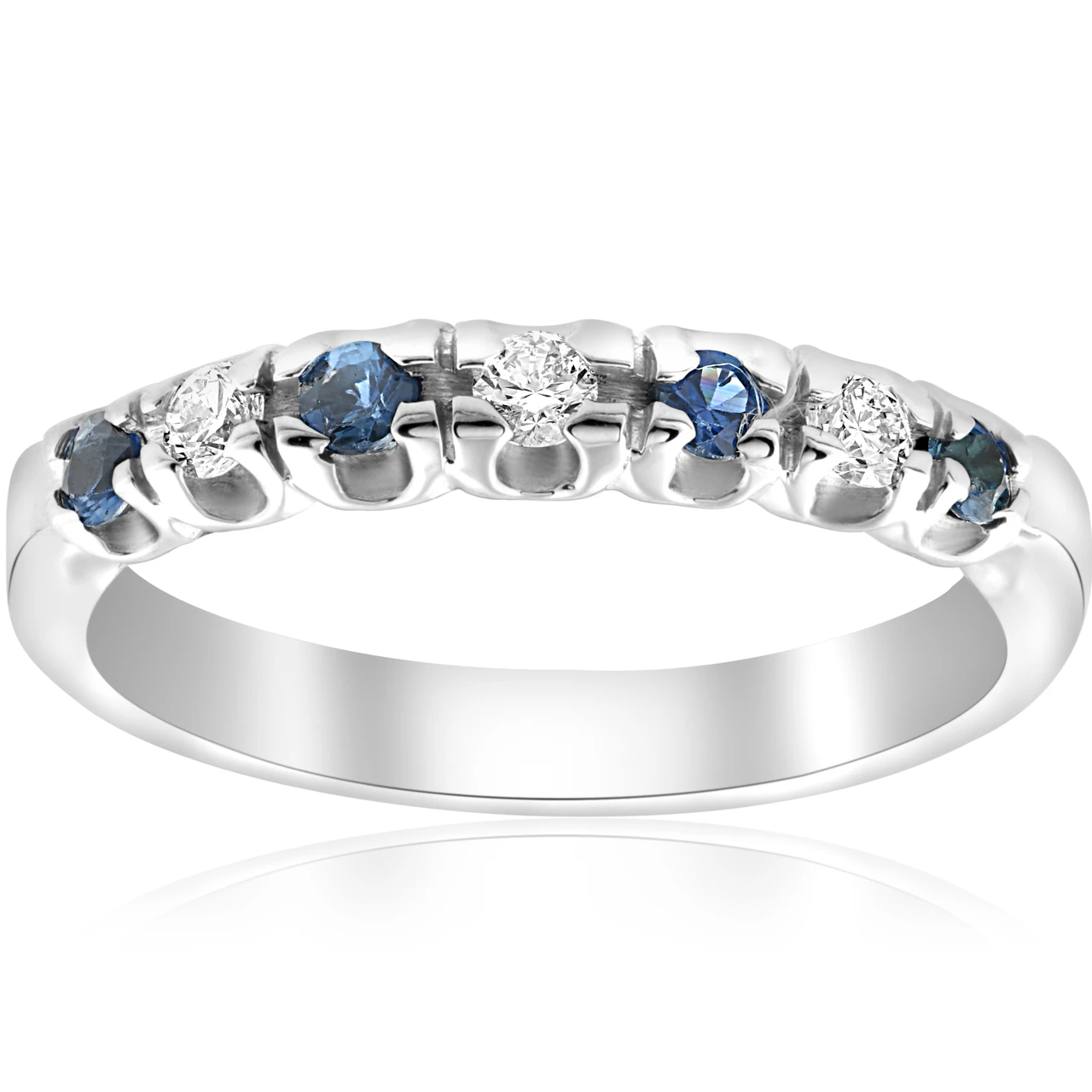 1/3ct Blue Sapphire & Diamond Wedding Ring Stackable Band White Gold 10k (H-I, I1)