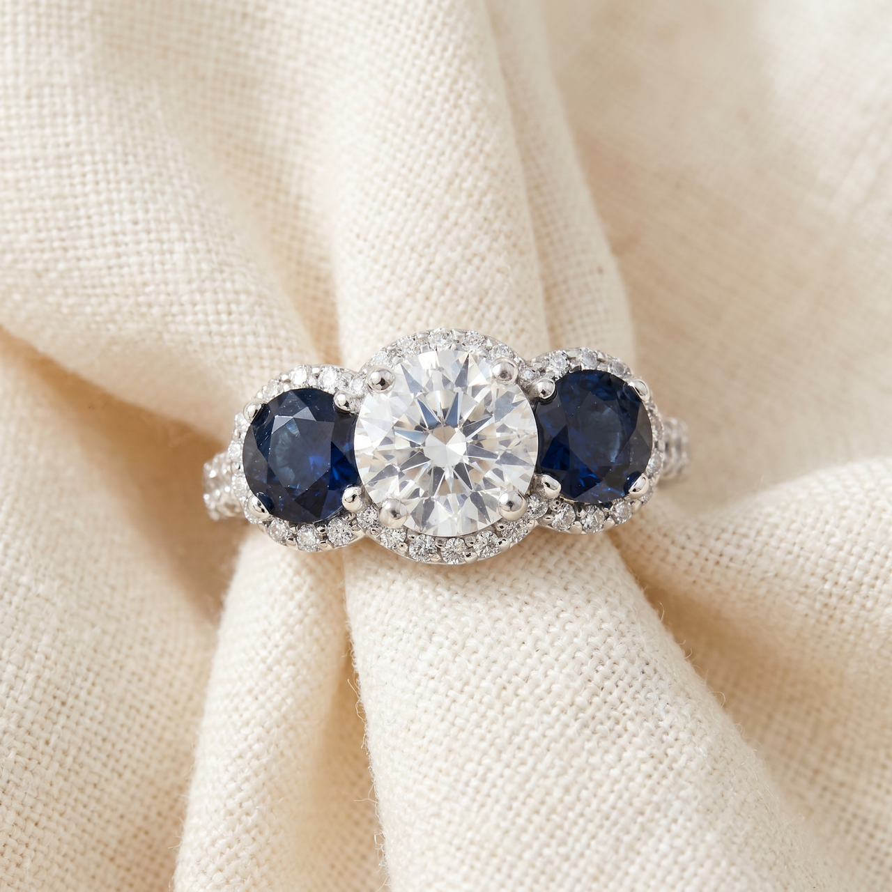 Certified 3 3/4Ct Three Stone Diamond Engagement Ring 14k Gold Lab Grown (E-F, VS)