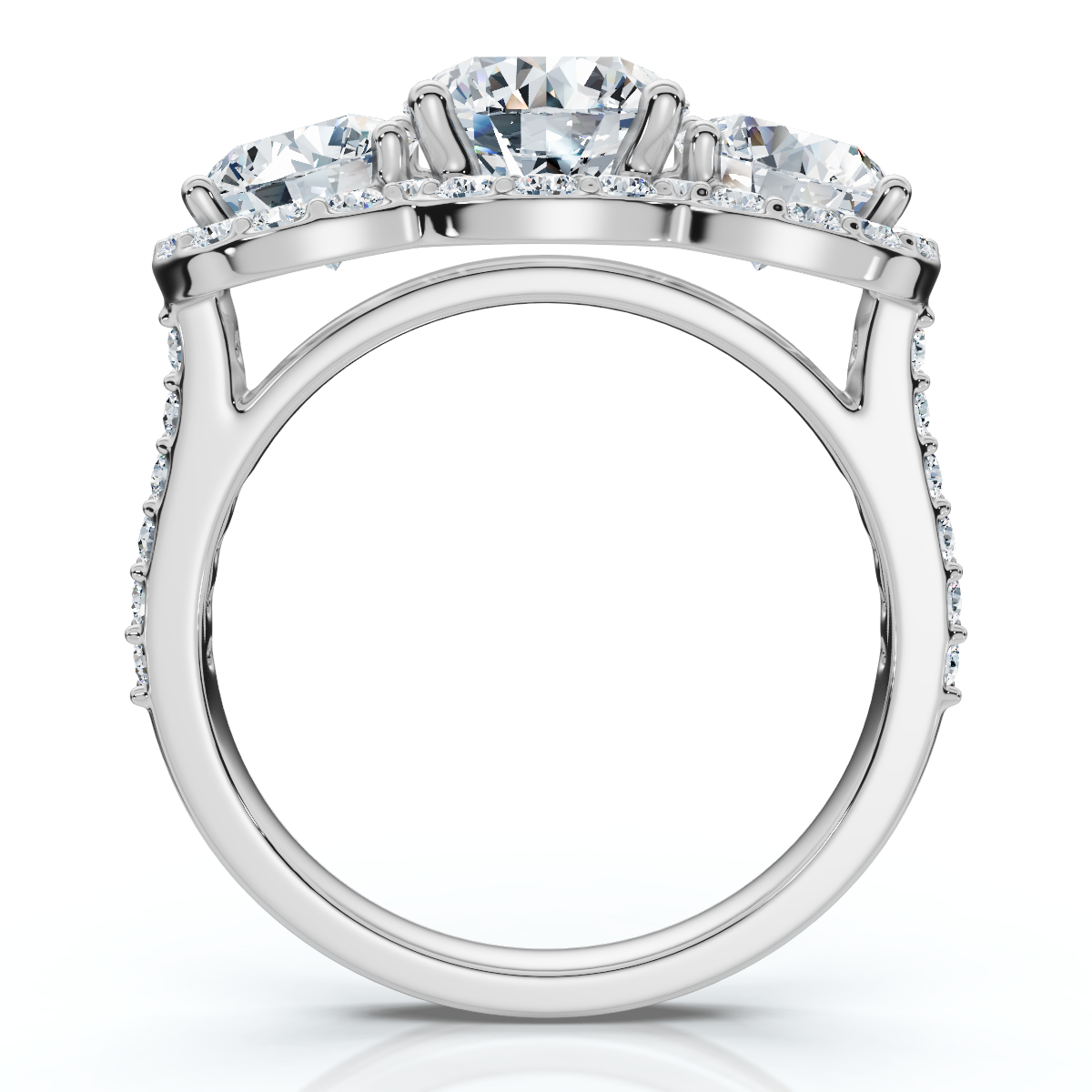 Certified 3 3/4Ct Three Stone Diamond Engagement Ring 14k Gold Lab Grown (E-F, VS)