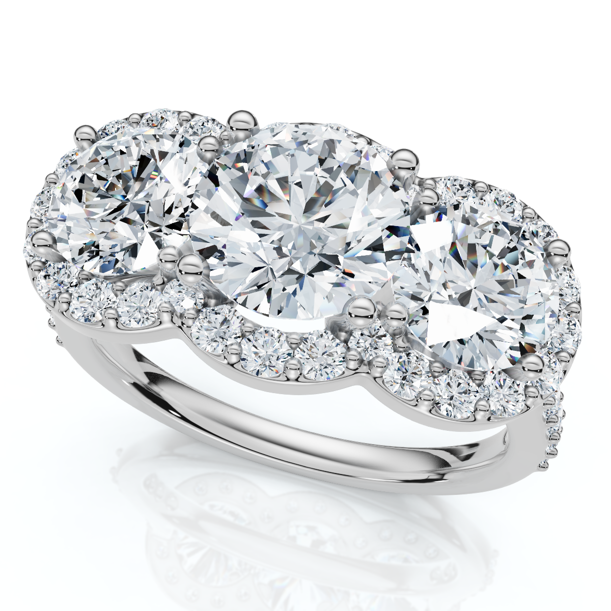 Certified 3 3/4Ct Three Stone Diamond Engagement Ring 14k Gold Lab Grown (E-F, VS)