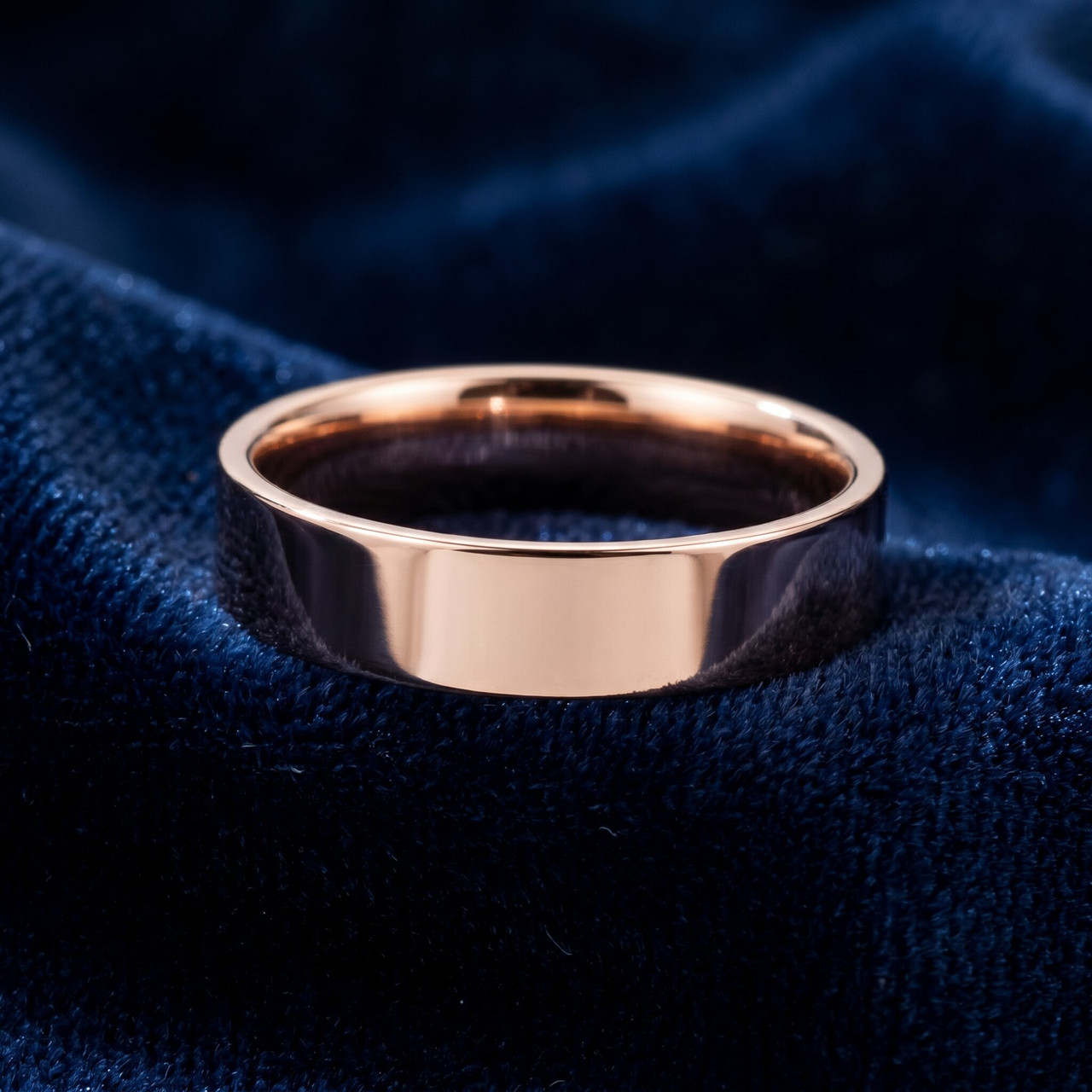 6mm Flat High Polished Plain Wedding Band 14K Rose Gold