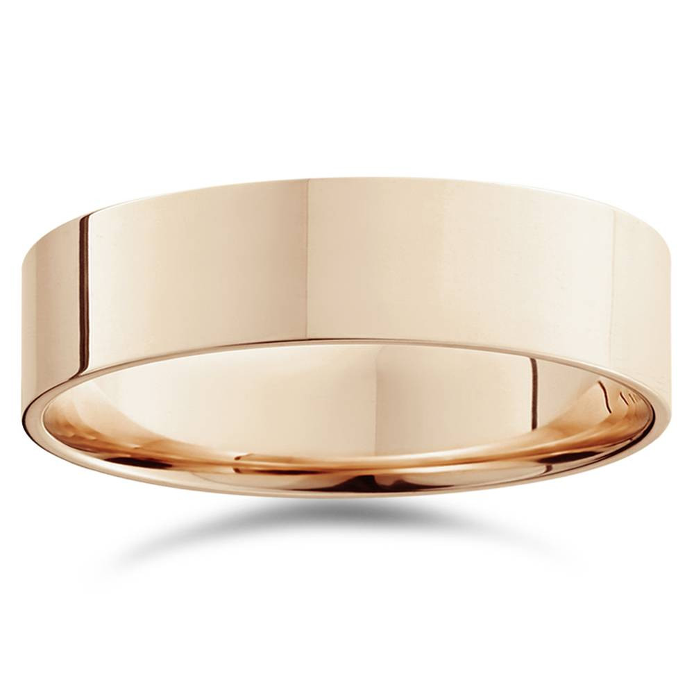 6mm Flat High Polished Plain Wedding Band 14K Rose Gold