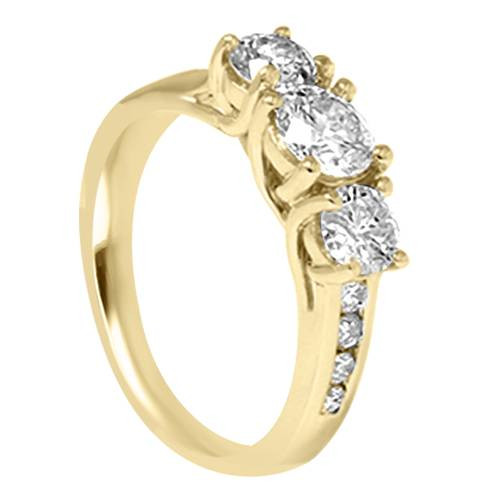 2ct Diamond Three Stone Engagement Ring 14K Yellow Gold Channel Set Round Cut (G-H, I1)