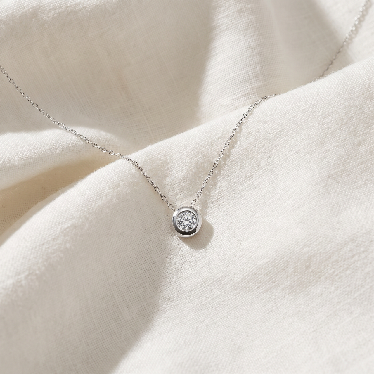 14K White Gold 1/2ct Round Solitaire Diamond Solitaire Bezel Pendant (G-H, I1)