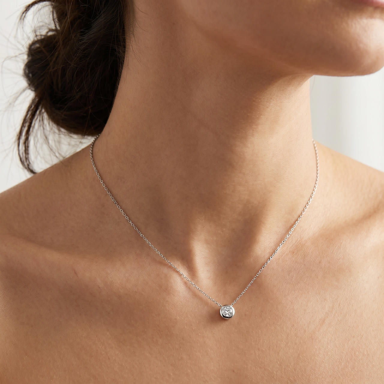 14K White Gold 1/2ct Round Solitaire Diamond Solitaire Bezel Pendant (G-H, I1)