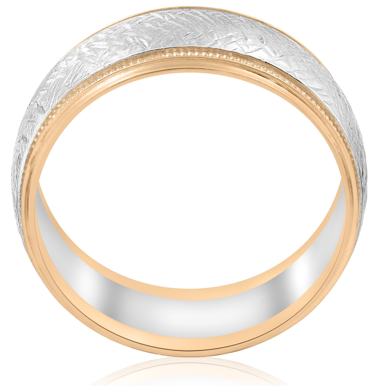 14k White & Yellow Gold Men's Comfort Wedding 8MM Two Tone Etched Two Tone Band 14k White & Yellow Gold Men's Comfort Wedding 8MM Two Tone Etched Two Tone Band