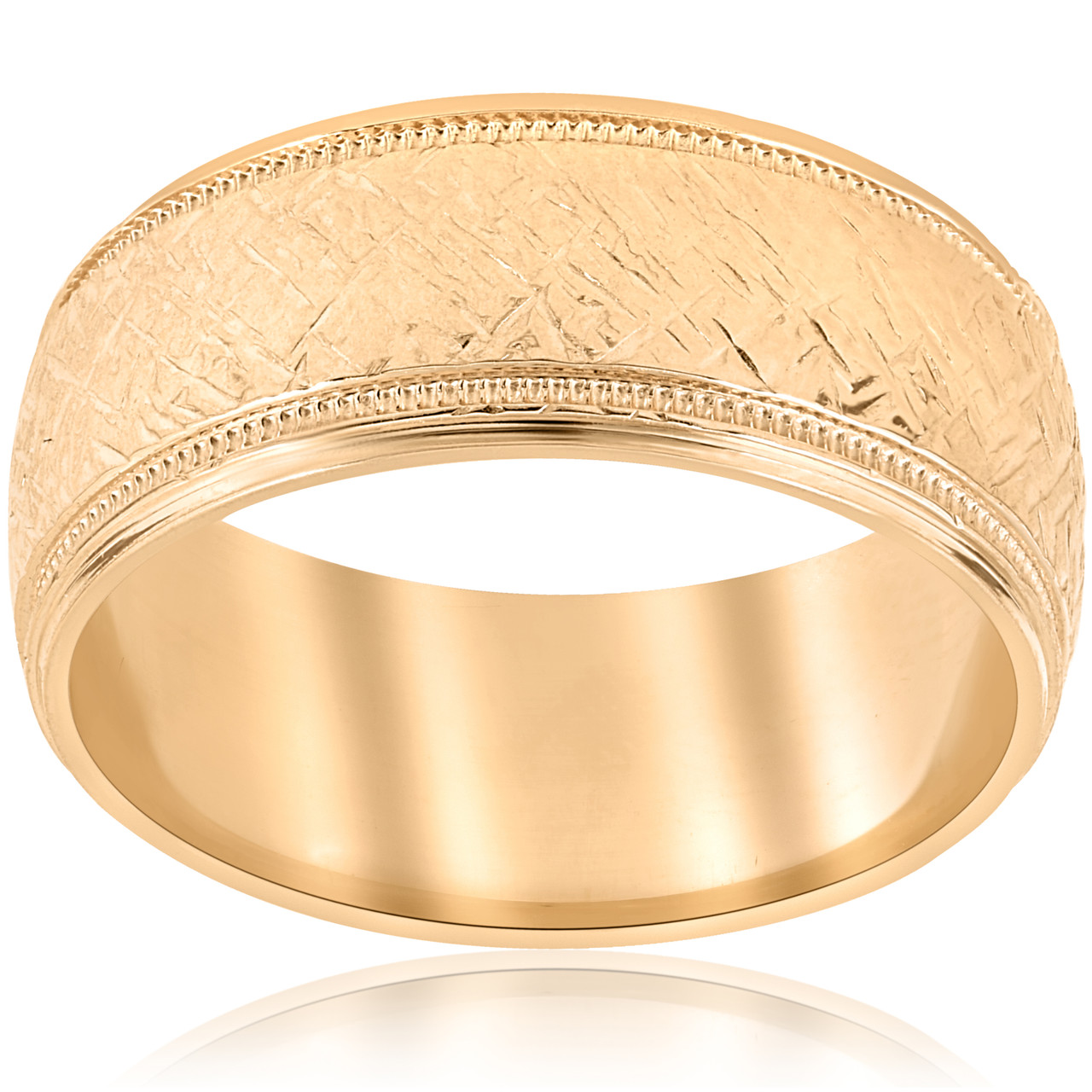 10k Yellow Gold Men's Comfort-Fit Wedding 8MM Band With Etched Finish 10k Yellow Gold Men's Comfort-Fit Wedding 8MM Band With Etched Finish