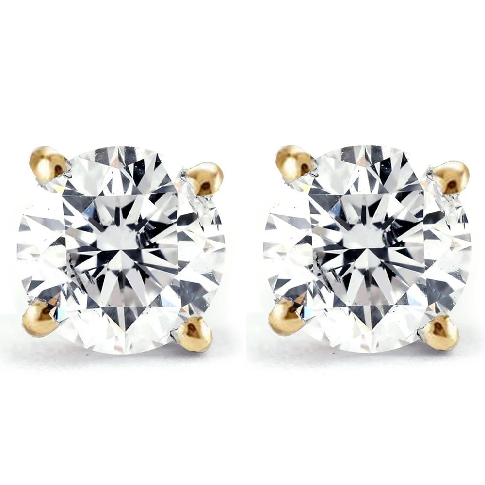 2 ct Round Diamond Studs in 14k Yellow Gold Screw Back (G-H, I1)
