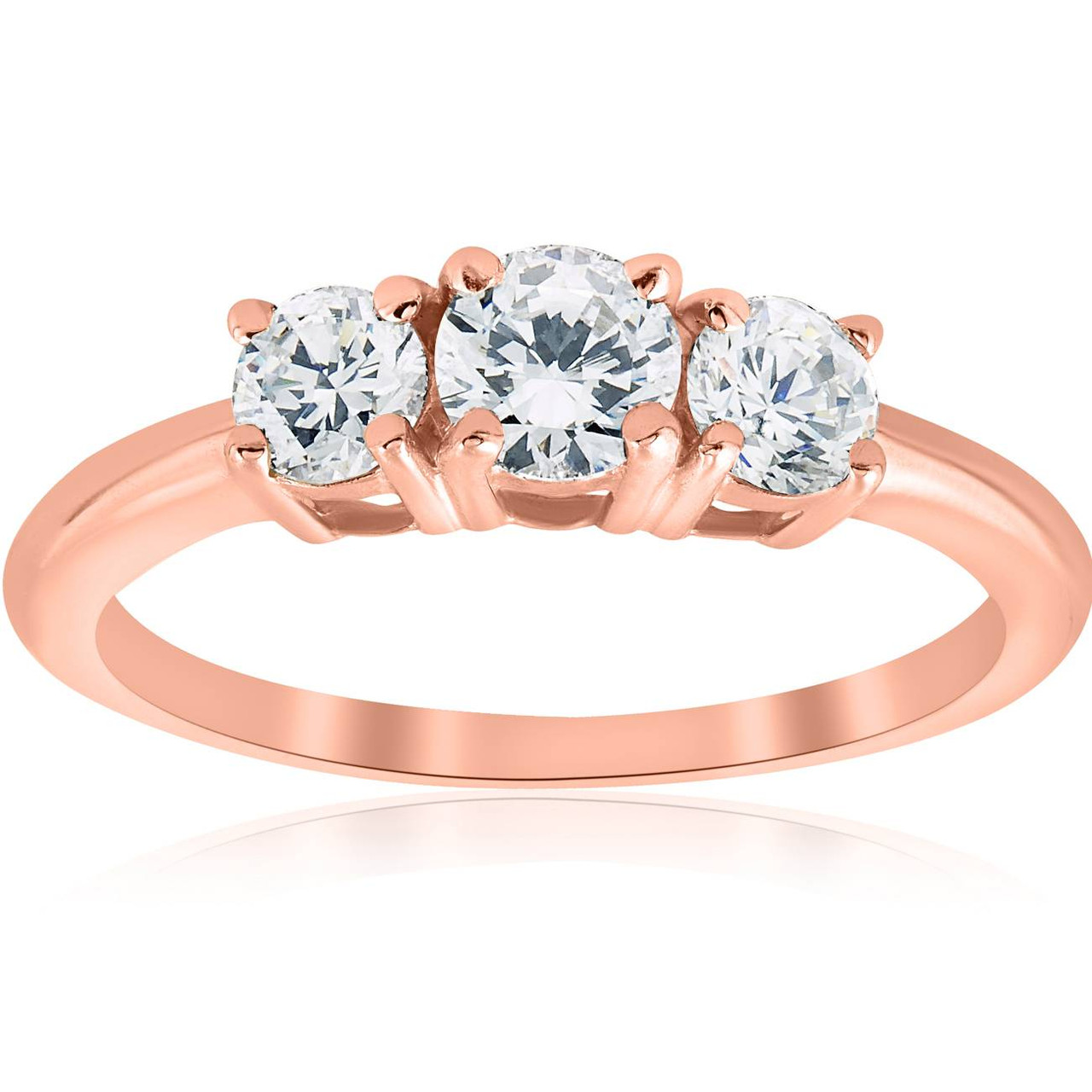 1ct 3 Stone Diamond Engagement Round Cut Ring 14k Rose Gold (I-J, I2-I3)