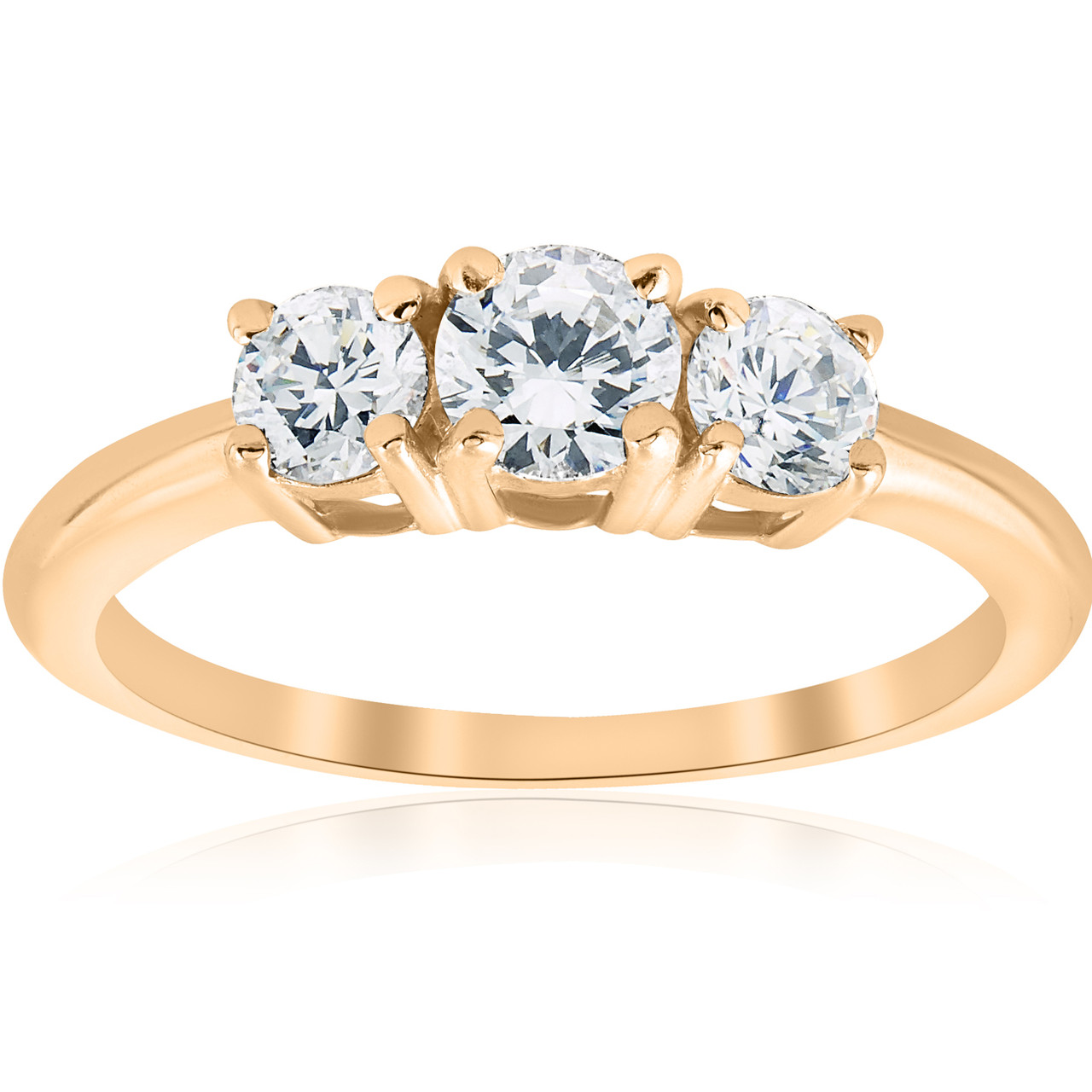 1ct 3 Stone Diamond Engagement Round Cut Ring 10k Yellow Gold (I-J, I2-I3)