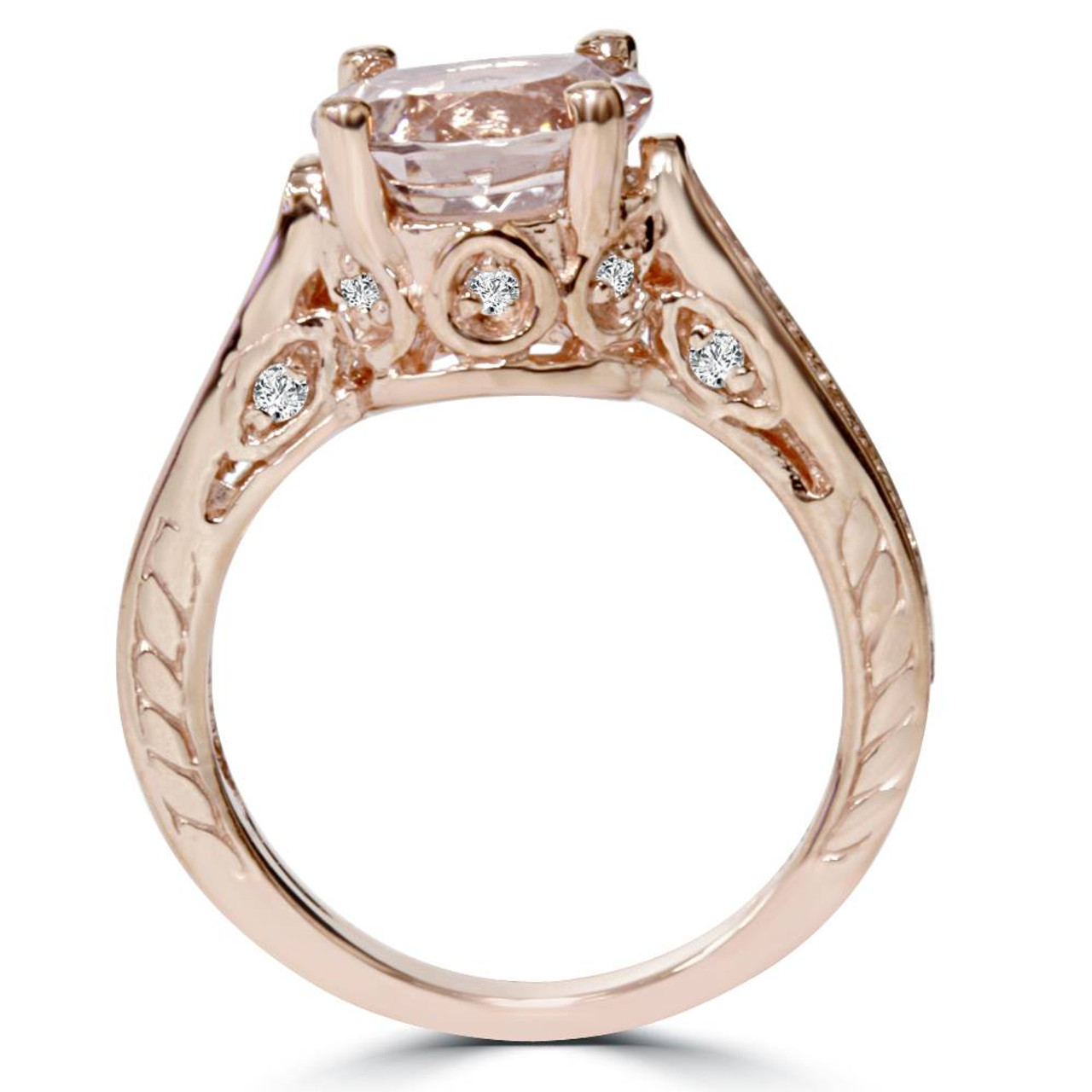 2 Carat Morganite & Diamond Vintage Engagement Ring 14K Rose Gold