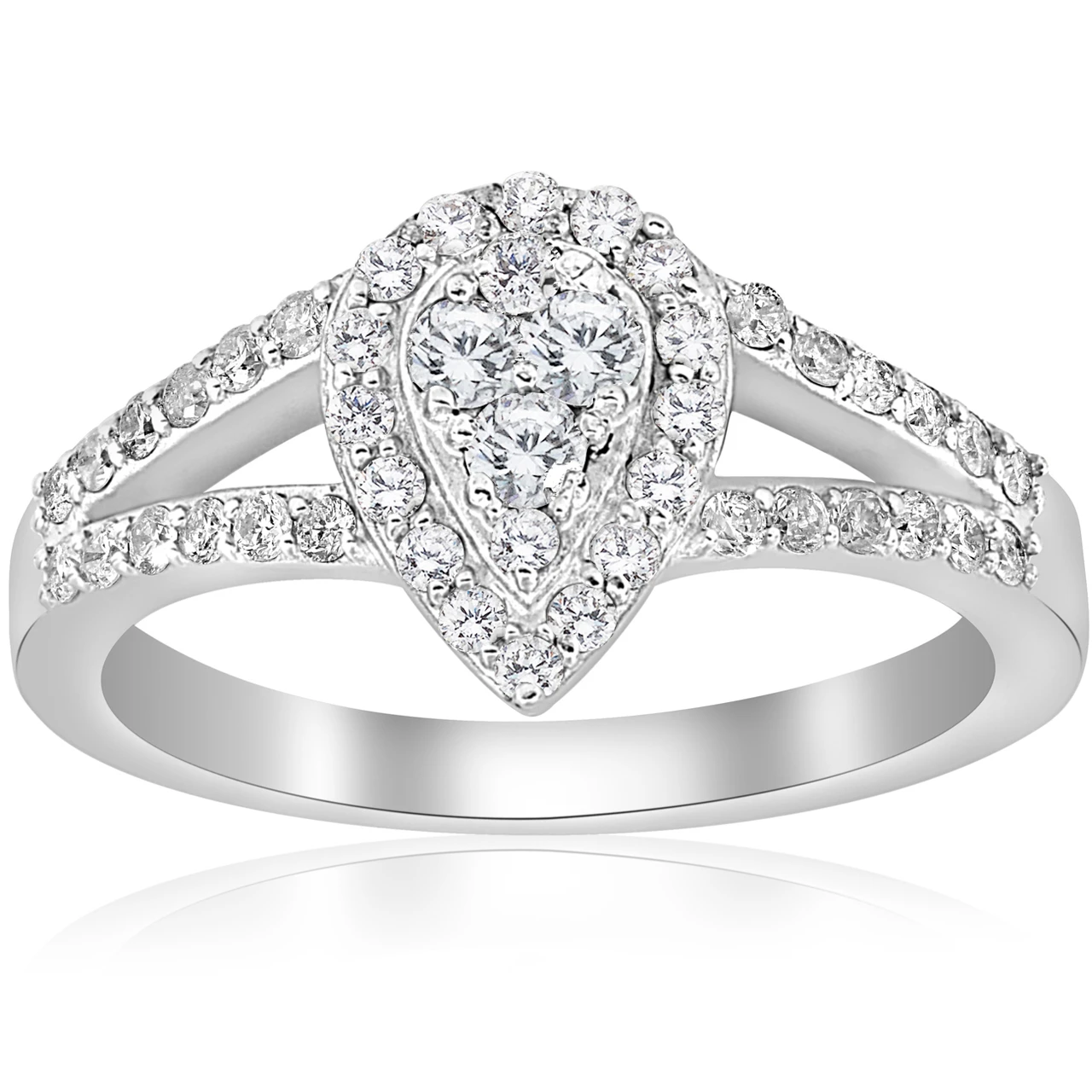 1/2ct Pear Shape Diamond Halo Cluster Engagement Ring 10K White Gold (H-I, I1)