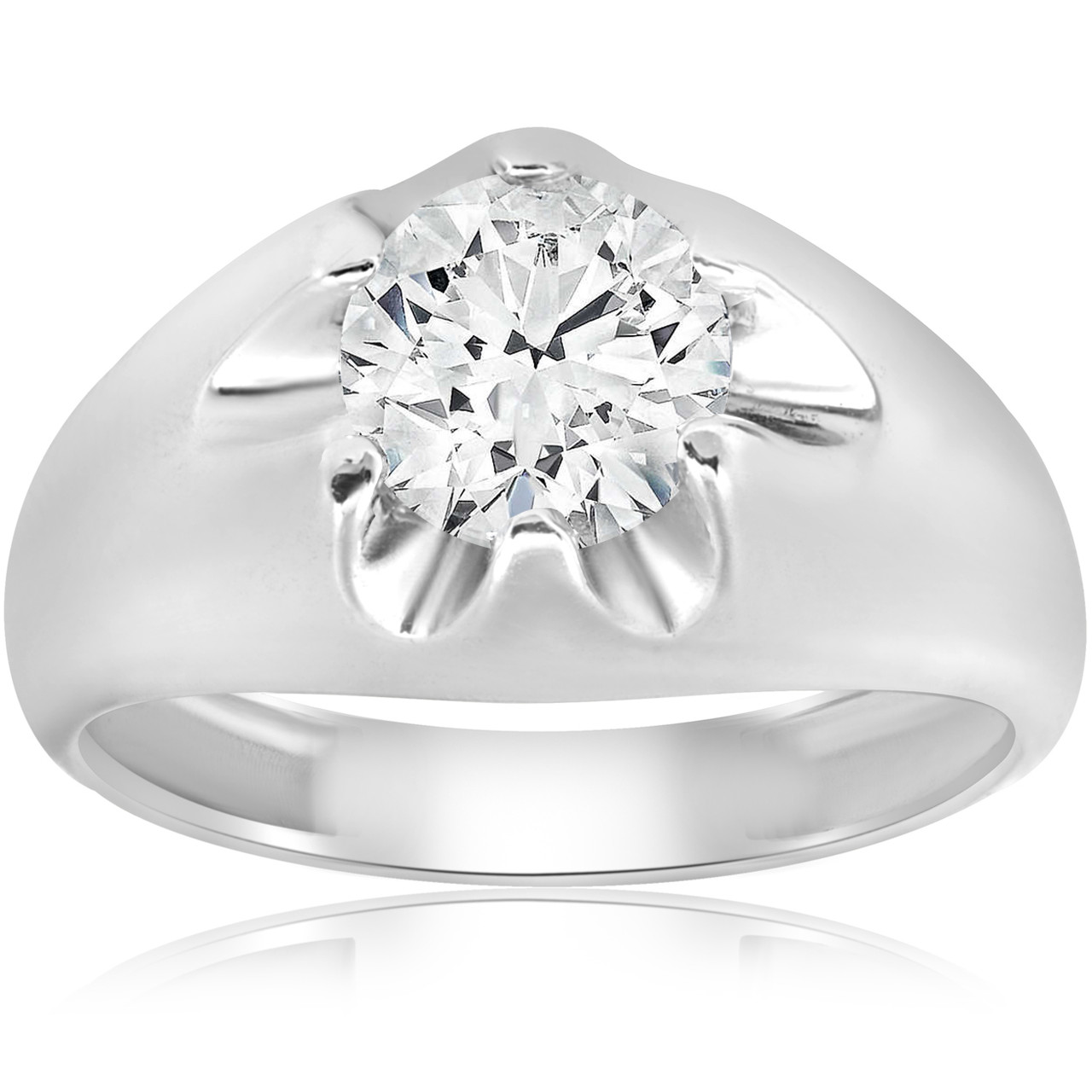 1 1/2ct Diamond Solitaire Mens Belcher Wedding Ring 14k White Gold (H-I, SI)