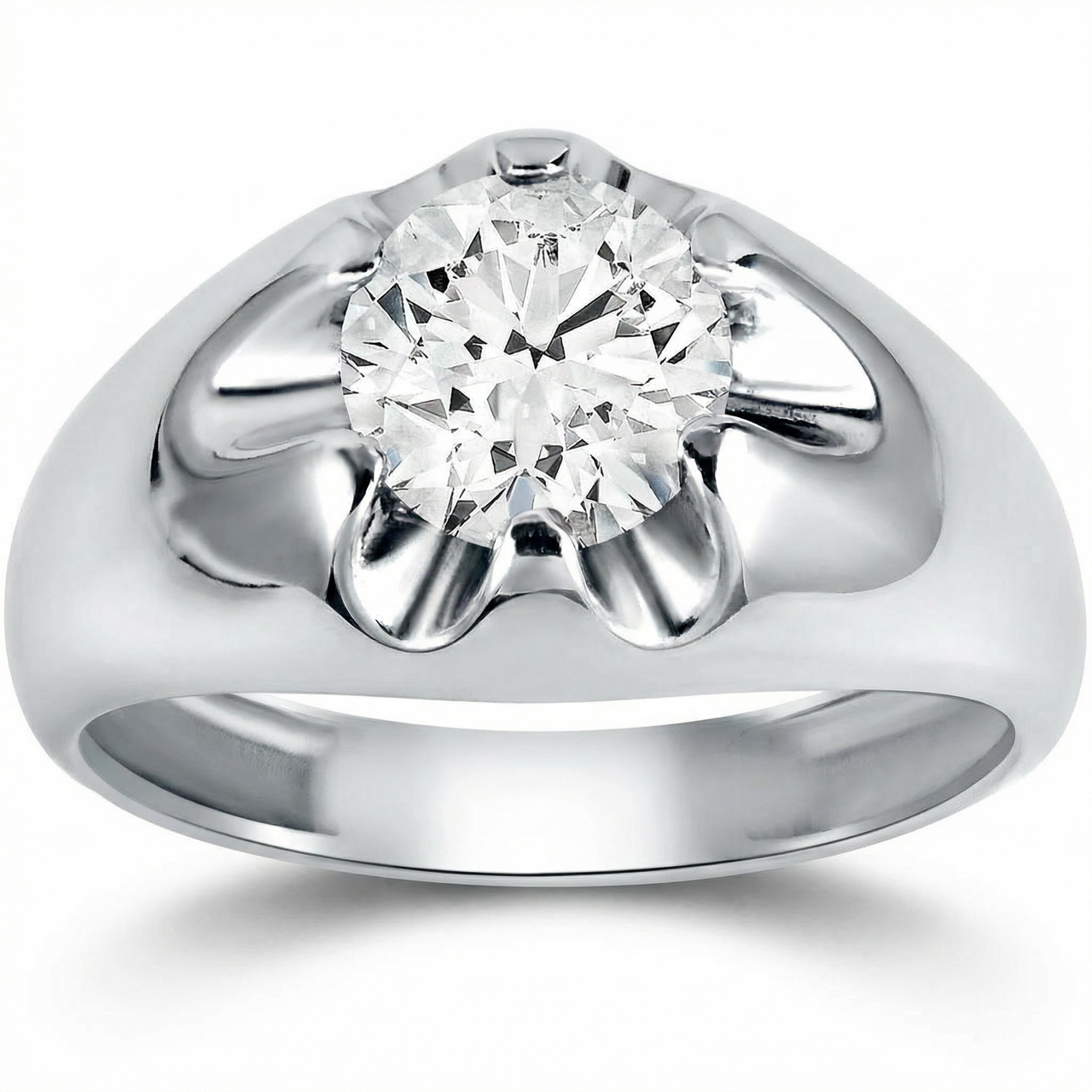 1 1/2ct Diamond Solitaire Mens Belcher Wedding Ring 14k White Gold (H-I, SI)